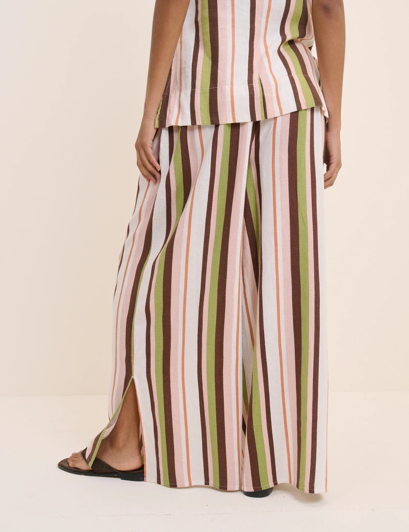 Multi-Coloured Striped Linen-Blend Wide Leg Elstow Trousers - Image 4