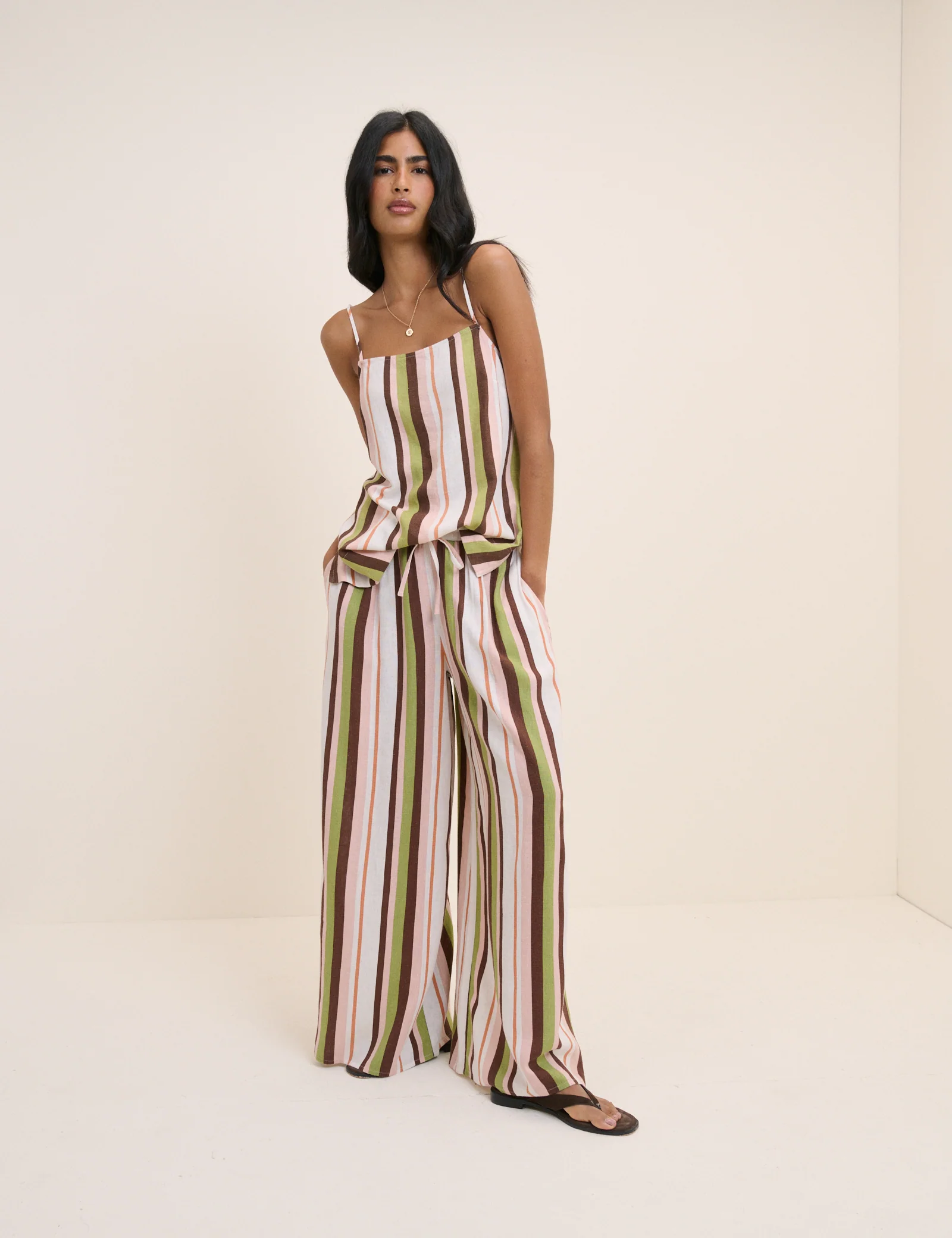 Multi-Coloured Striped Linen-Blend Wide Leg Elstow Trousers - Image 5