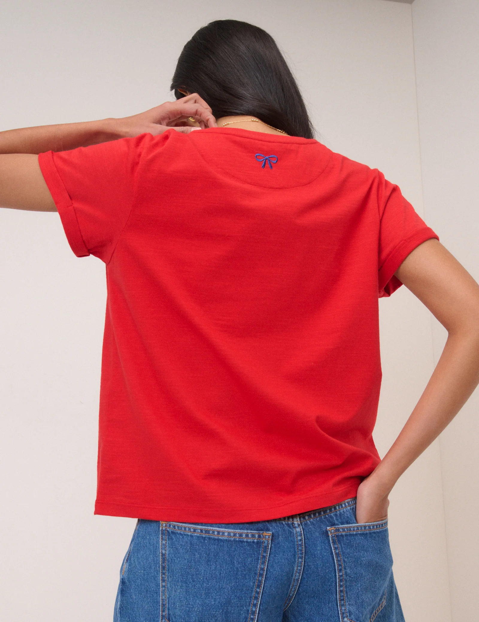 Red Embroidered Pocket T-Shirt - Image 5
