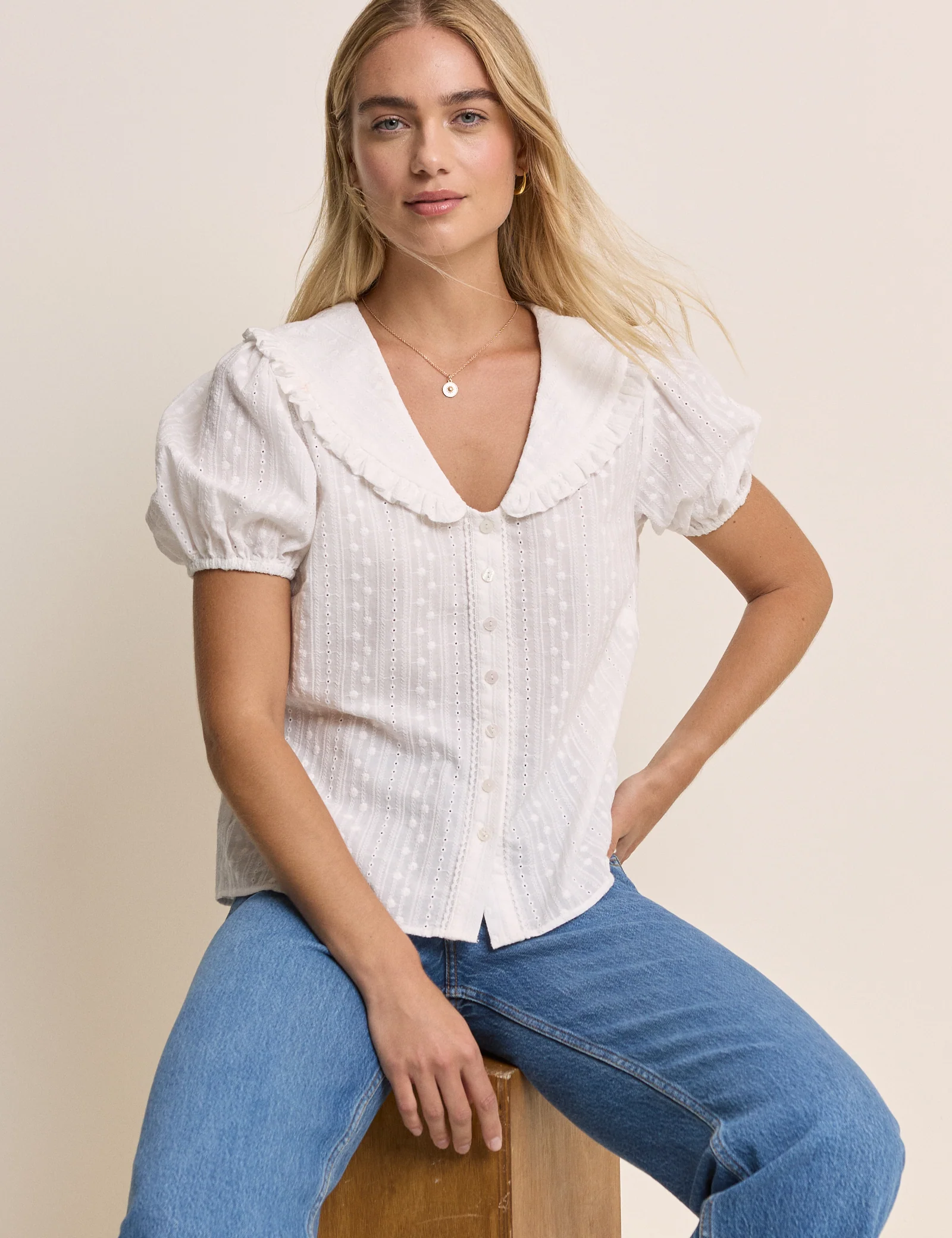 White Errie Short Sleeve Blouse - Image 3
