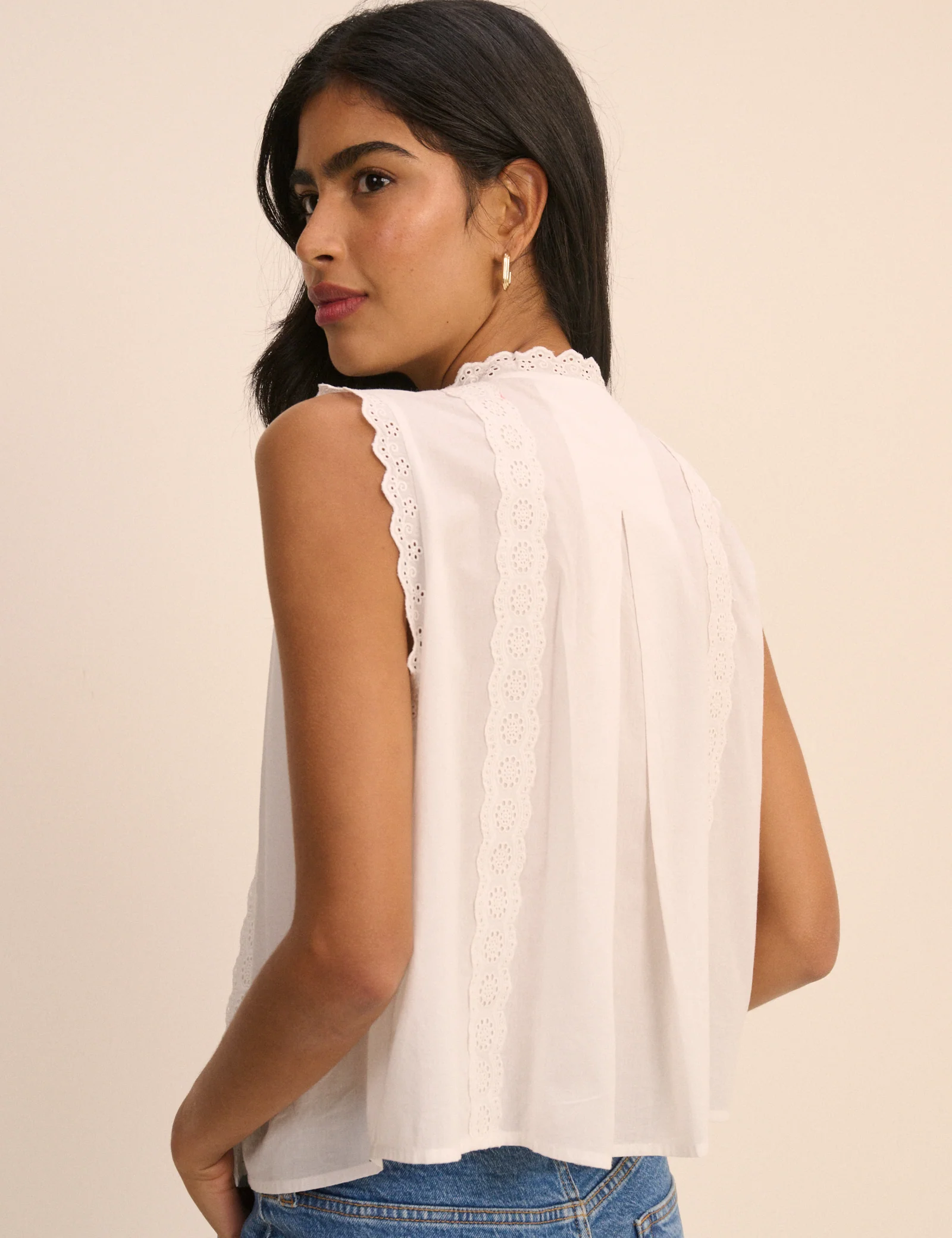 White Broderie Anglaise Trim Blouse - Image 5
