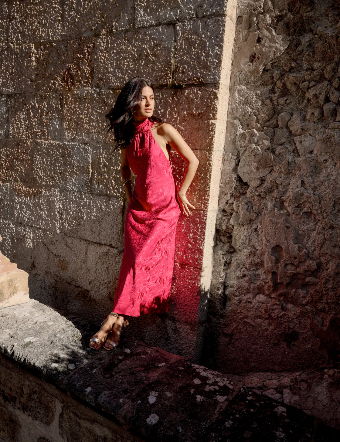 Pink Floral Jacquard Fifi Midi Dress - Image 3