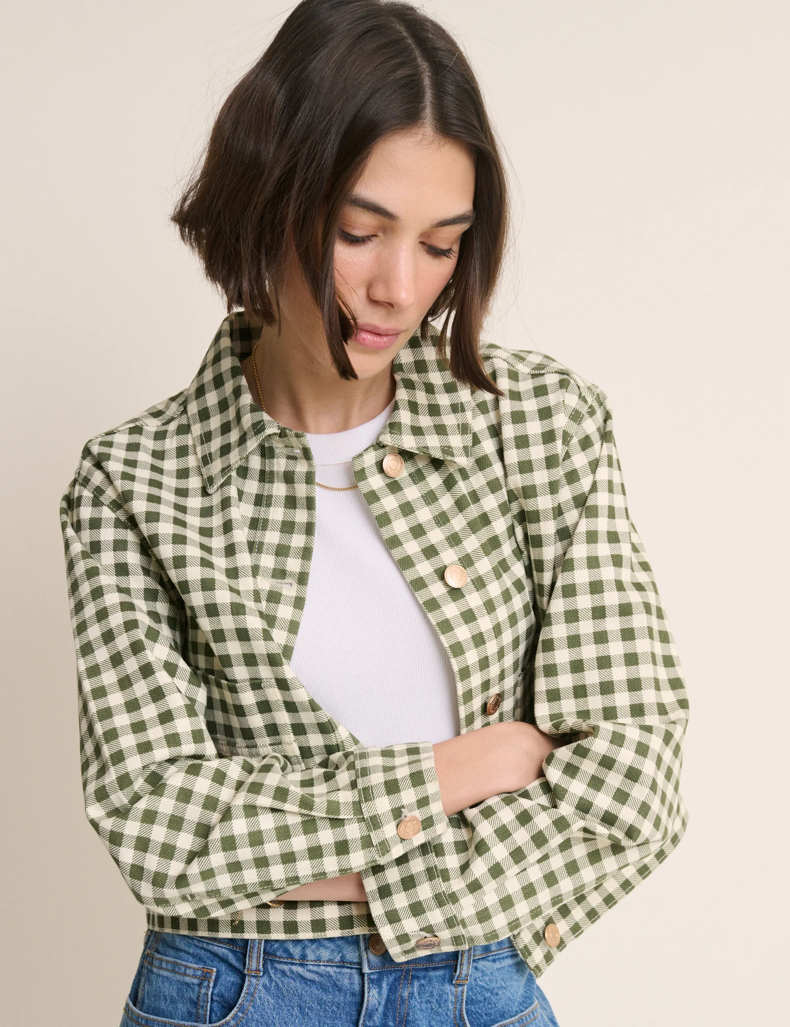 Green Gingham Boxy Jacket - Image 4