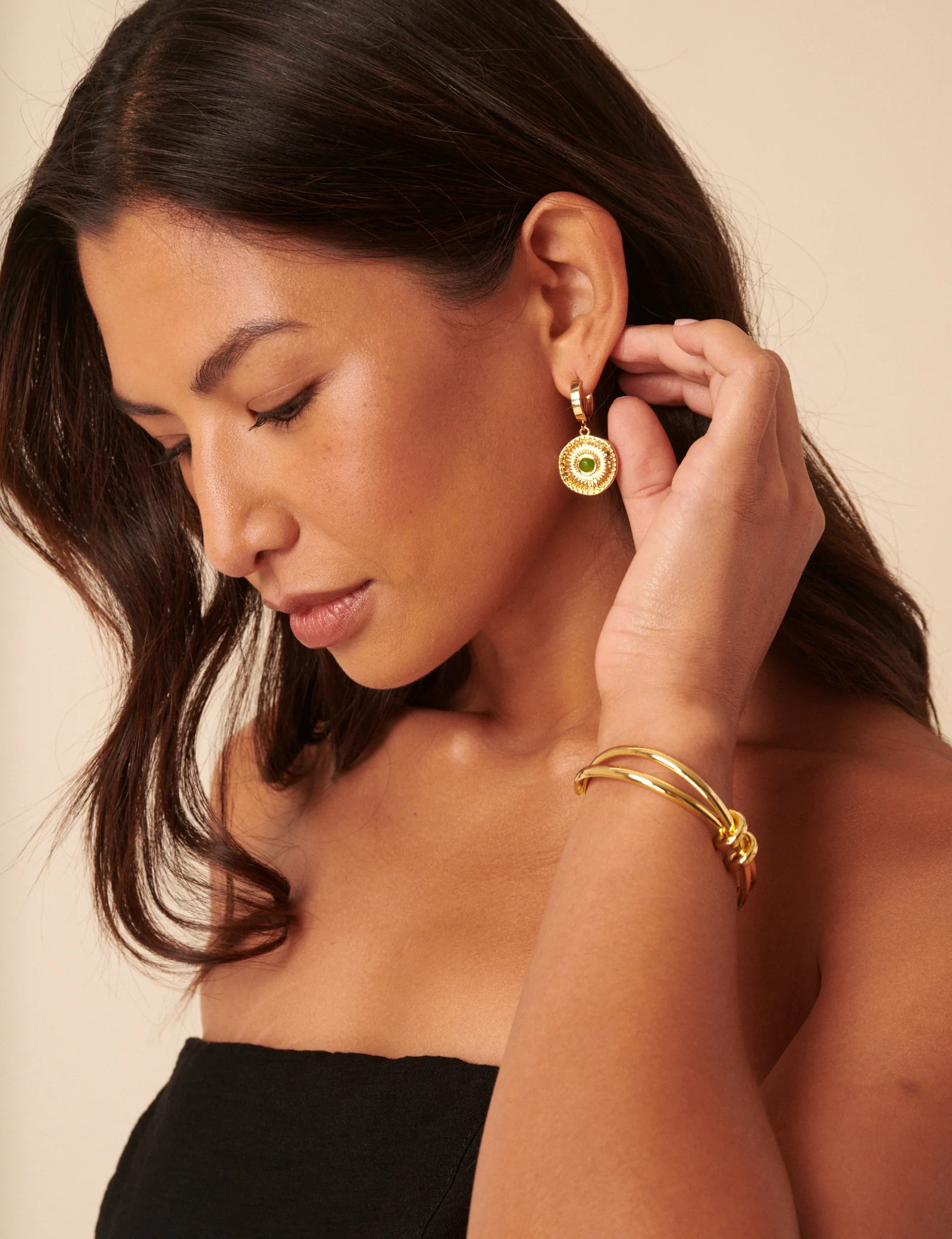 Gold Plated Drop Coin Hoops - Image 3