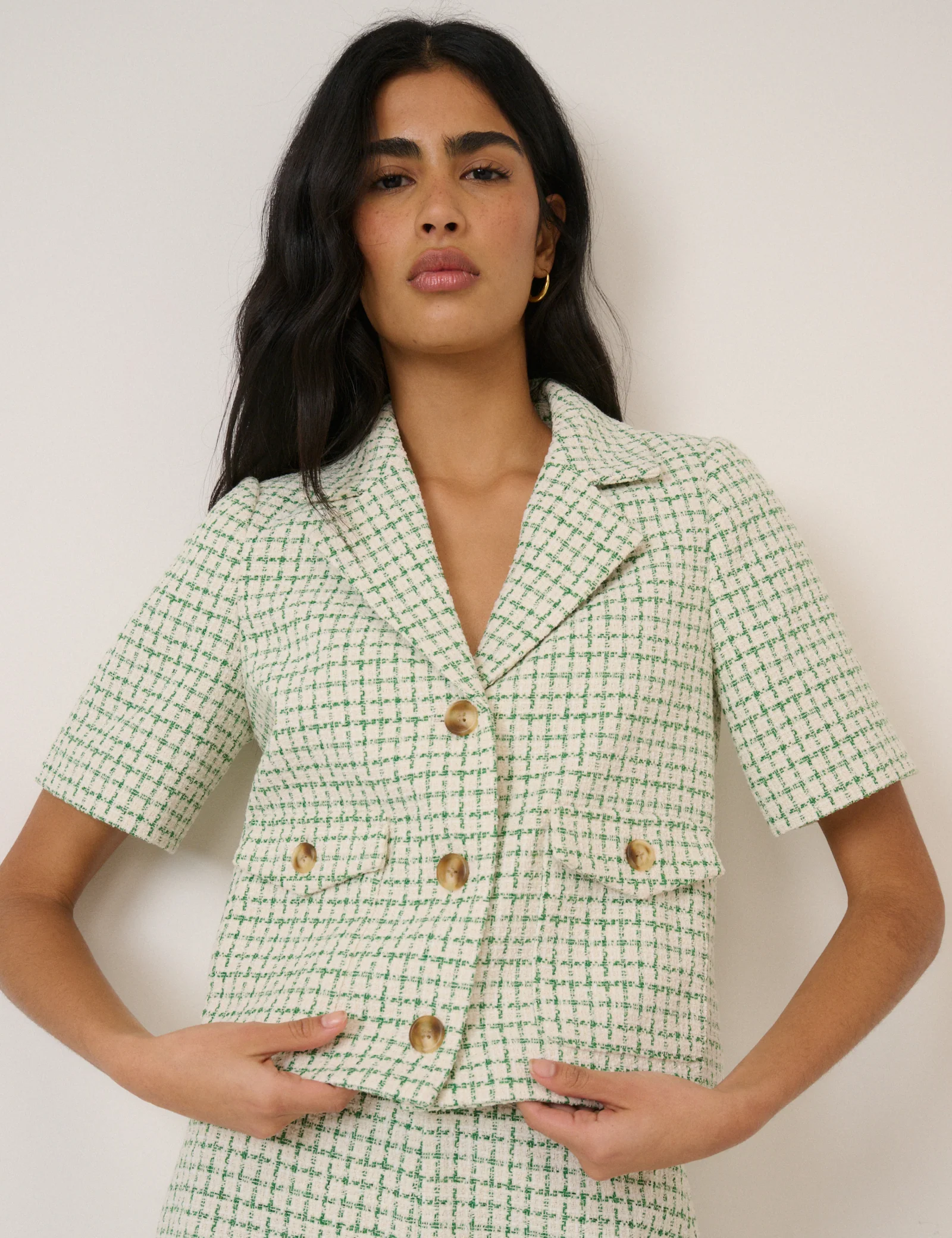 Green Check Boucle Jacket & Shorts Set - Image 3