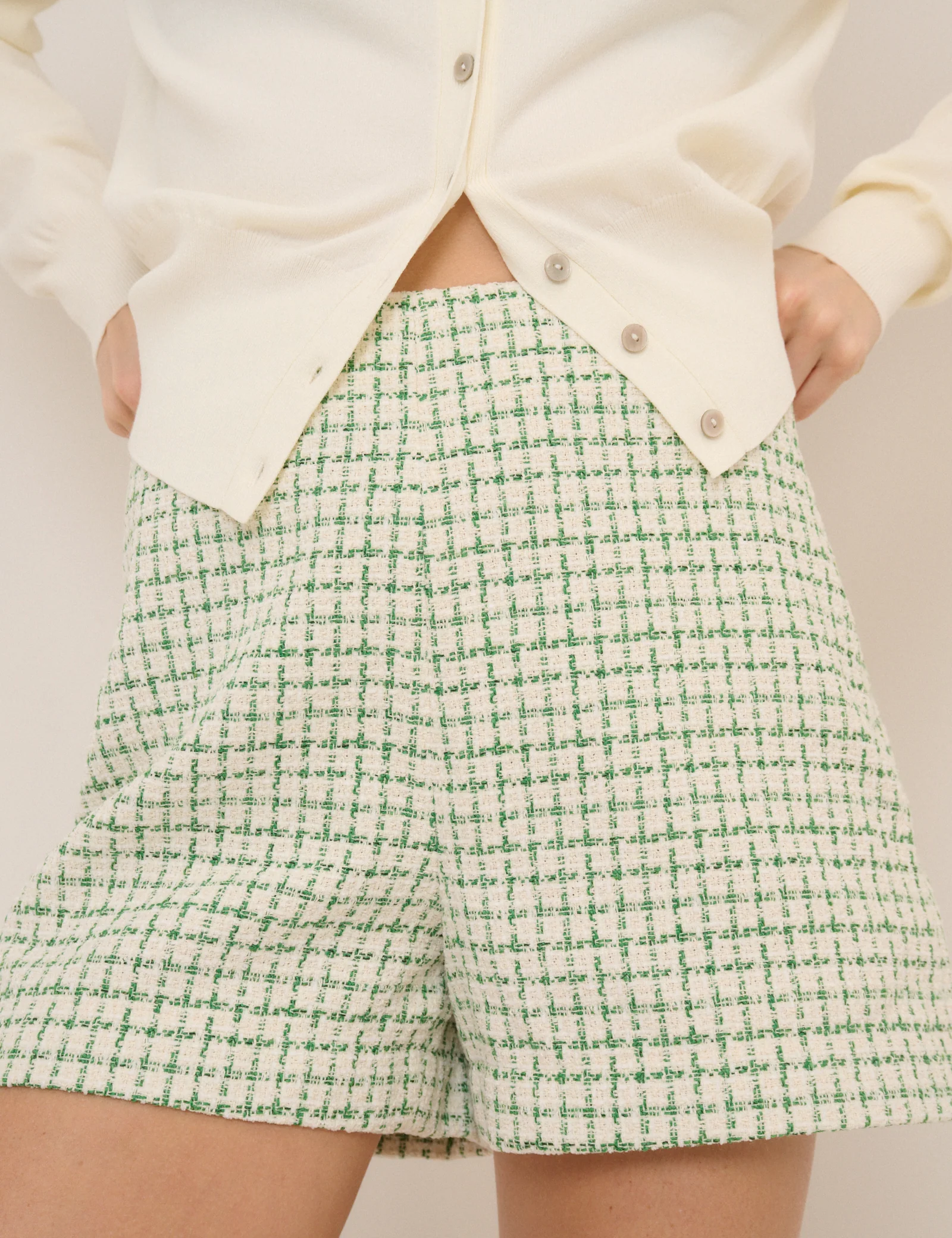 Green Check Boucle Jacket & Shorts Set - Image 4