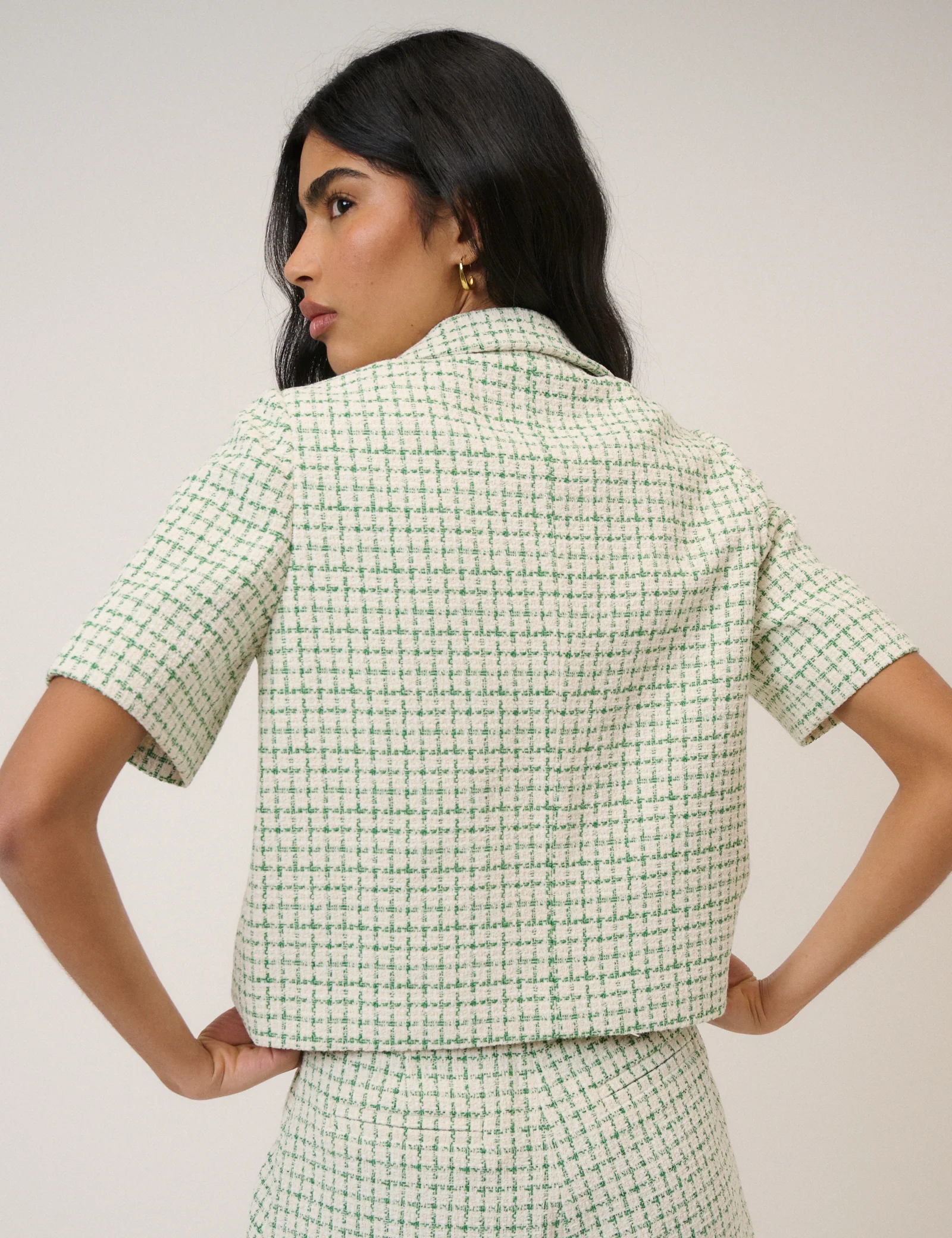 Green Check Boucle Jacket & Shorts Set - Image 5