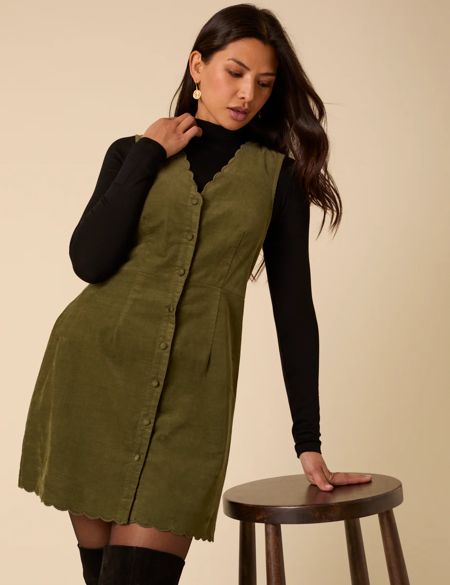 Green Cord Leone Pinafore Mini Dress - Image 4