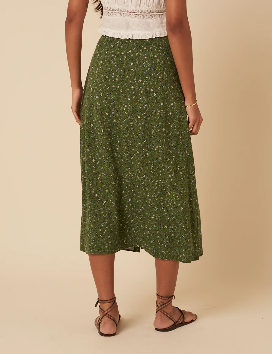 Green Ditsy Floral Midi Skirt - Image 5