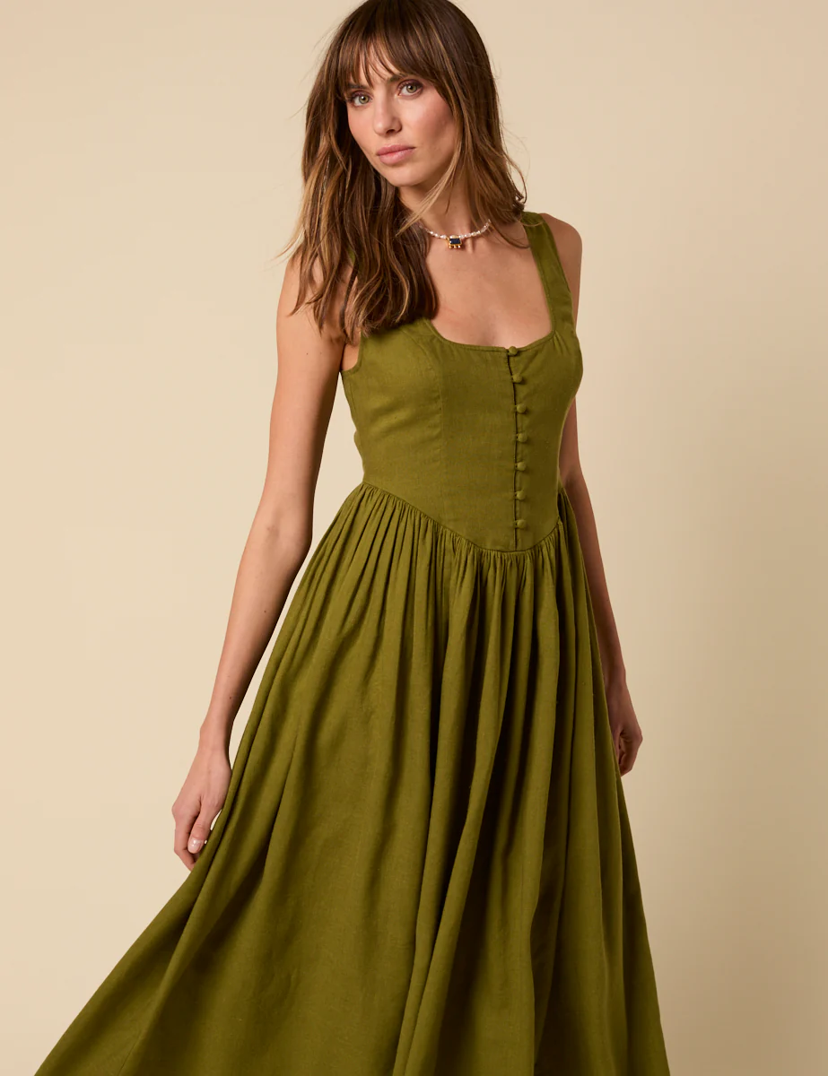 Green Drop Waist Cora Midi Dress - Image 3