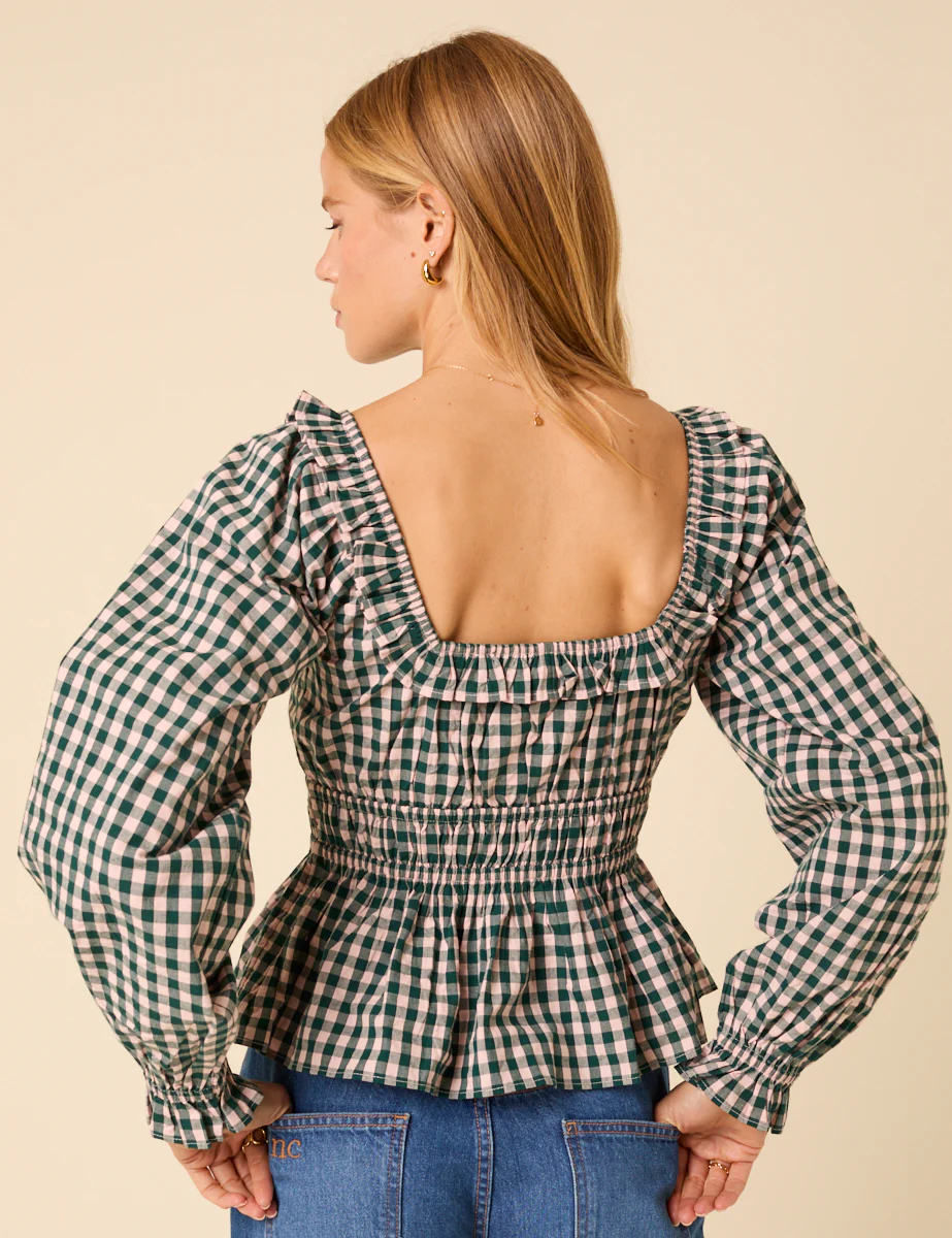 Green Gingham Shirred Top - Image 4