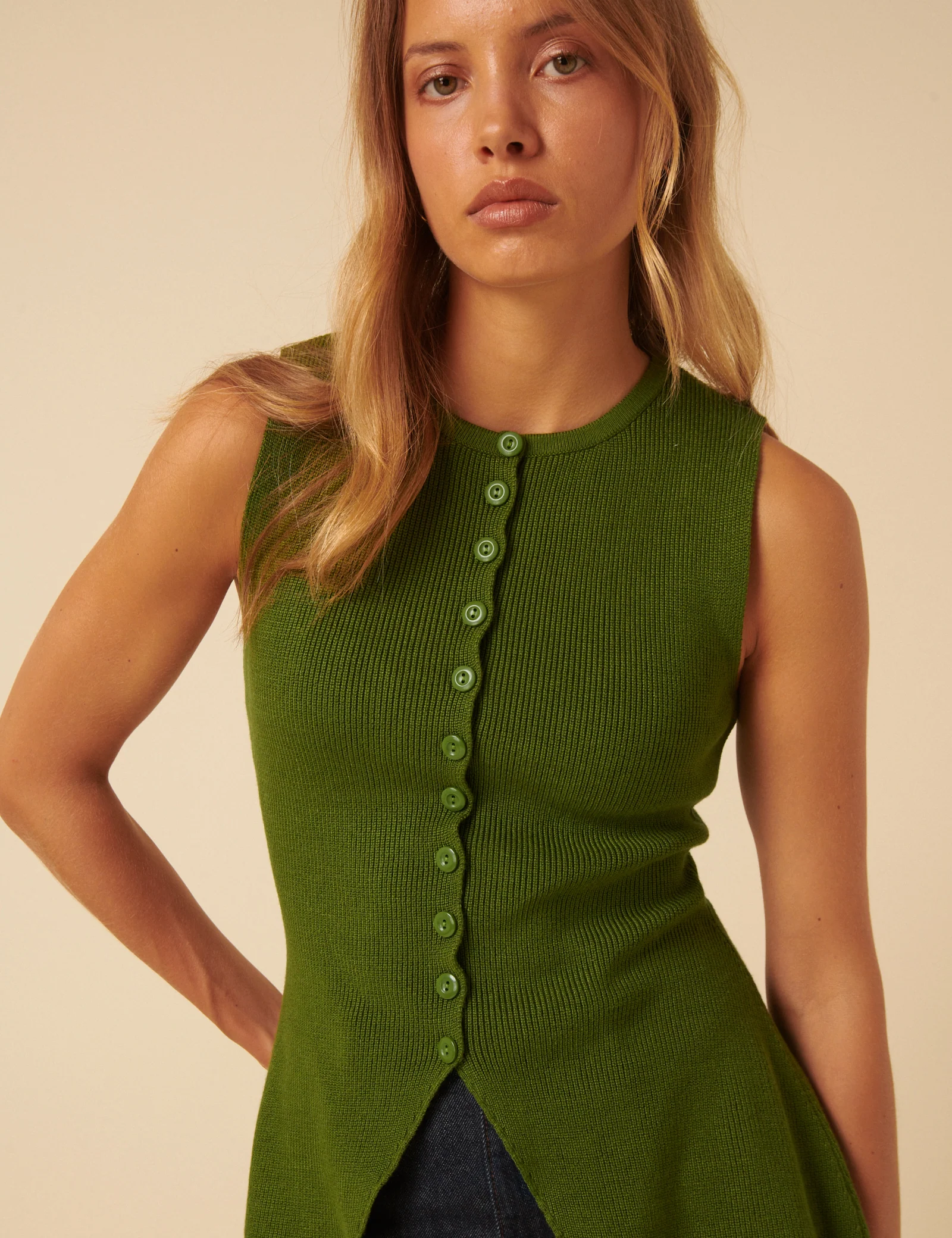 Green Longline Knitted Waistcoat - Image 2