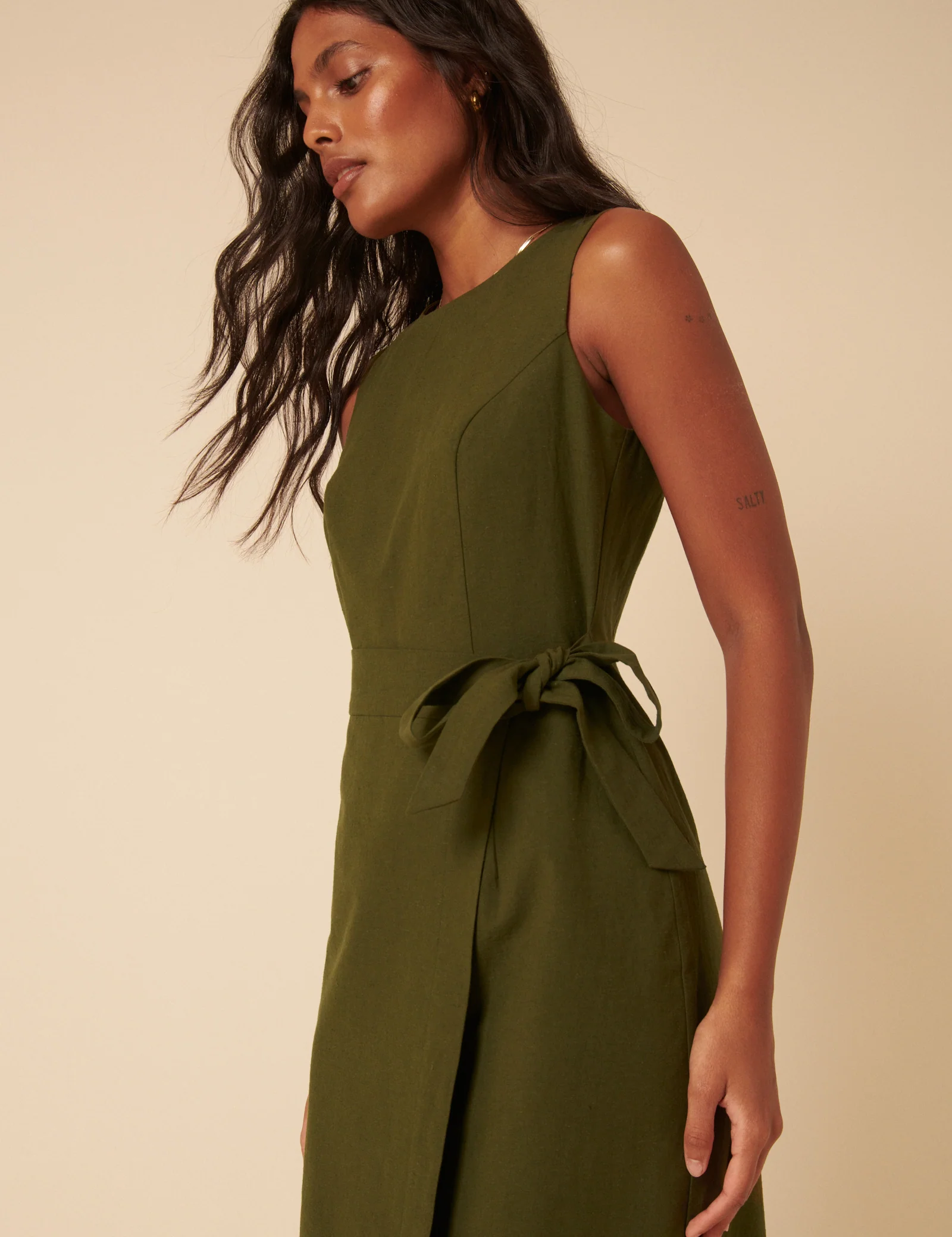 Green Tie Waist Lottie Midi Dress - Image 4