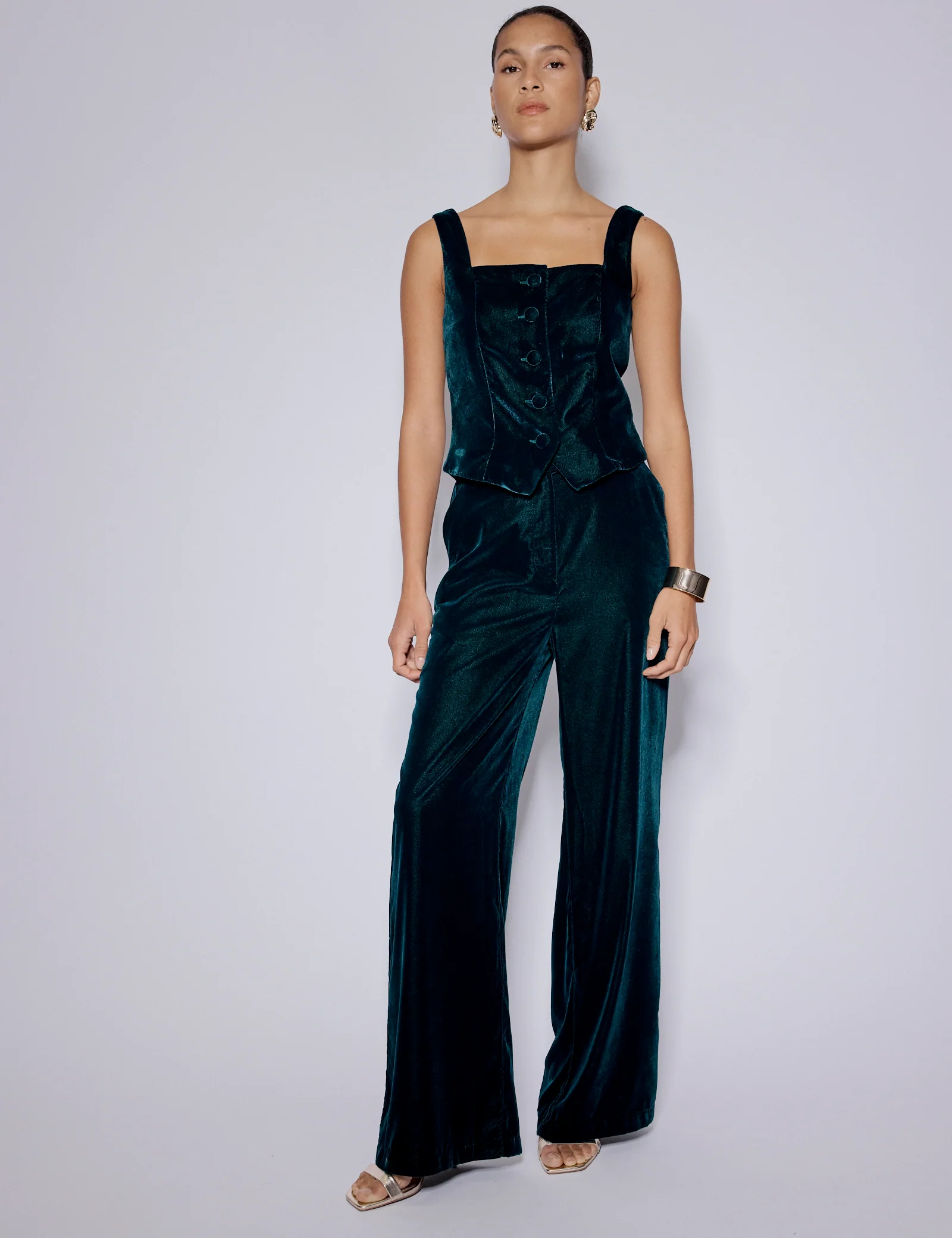 Green Velvet Square Neck Waistcoat - Image 4