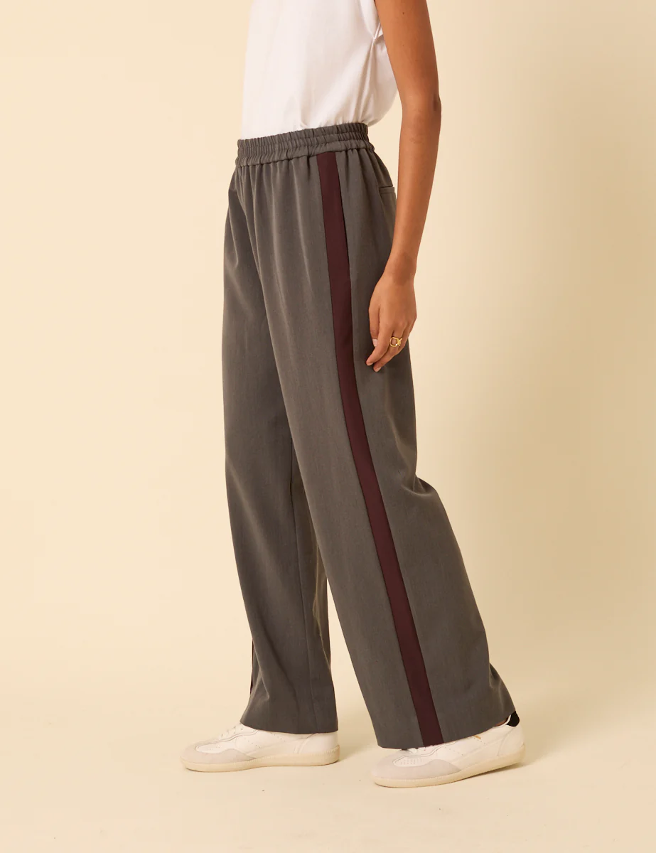 Grey Side Striped Relaxed Trousers - Image 2