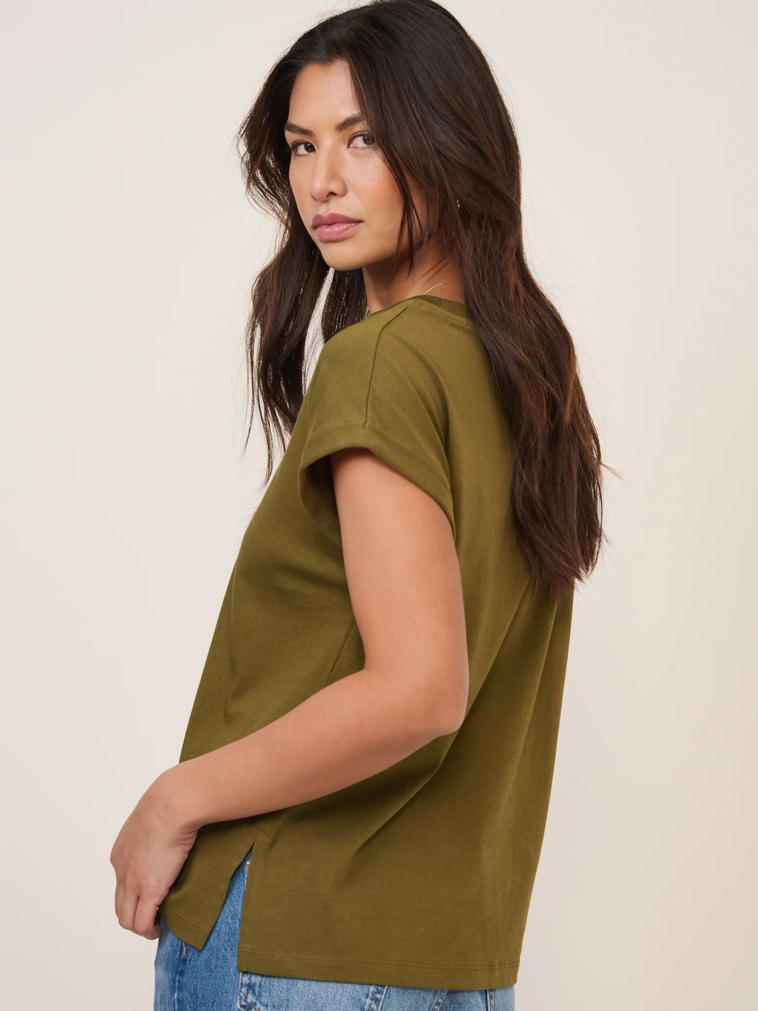 Khaki Geen Cap Sleeve T-Shirt - Image 5
