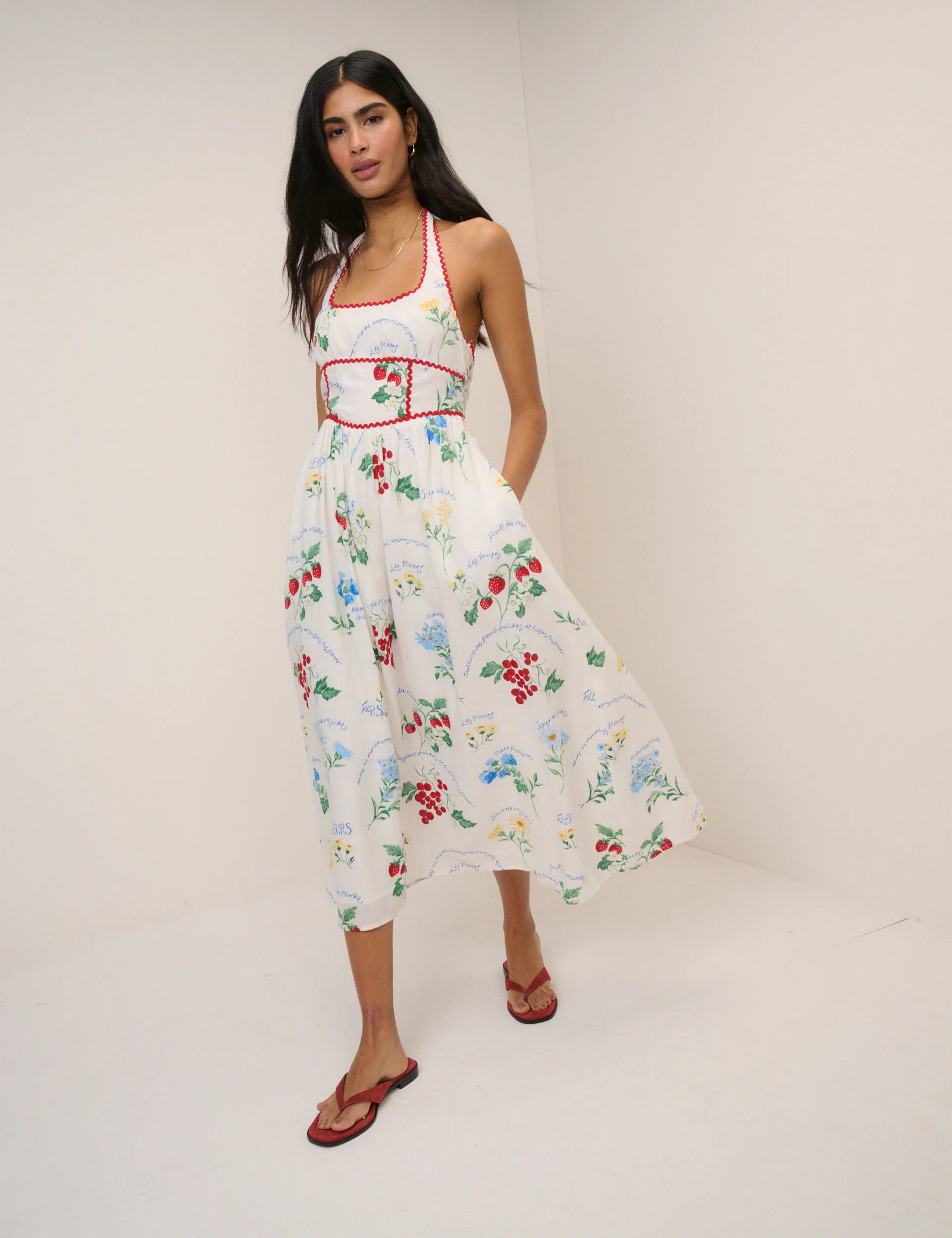White Printed Halter Neck Hallie Midi Dress