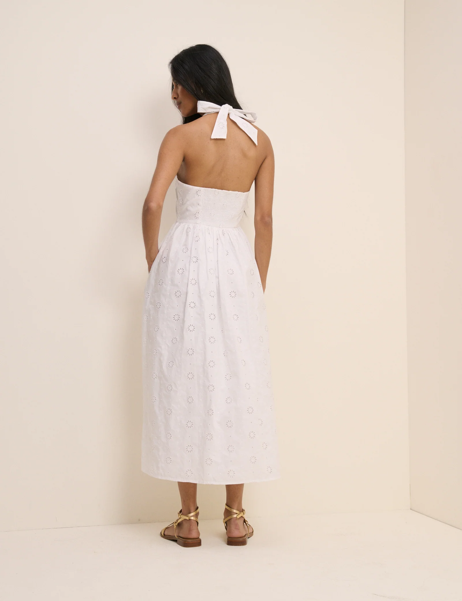 White Broderie Halterneck Hallie Midi Dress - Image 4
