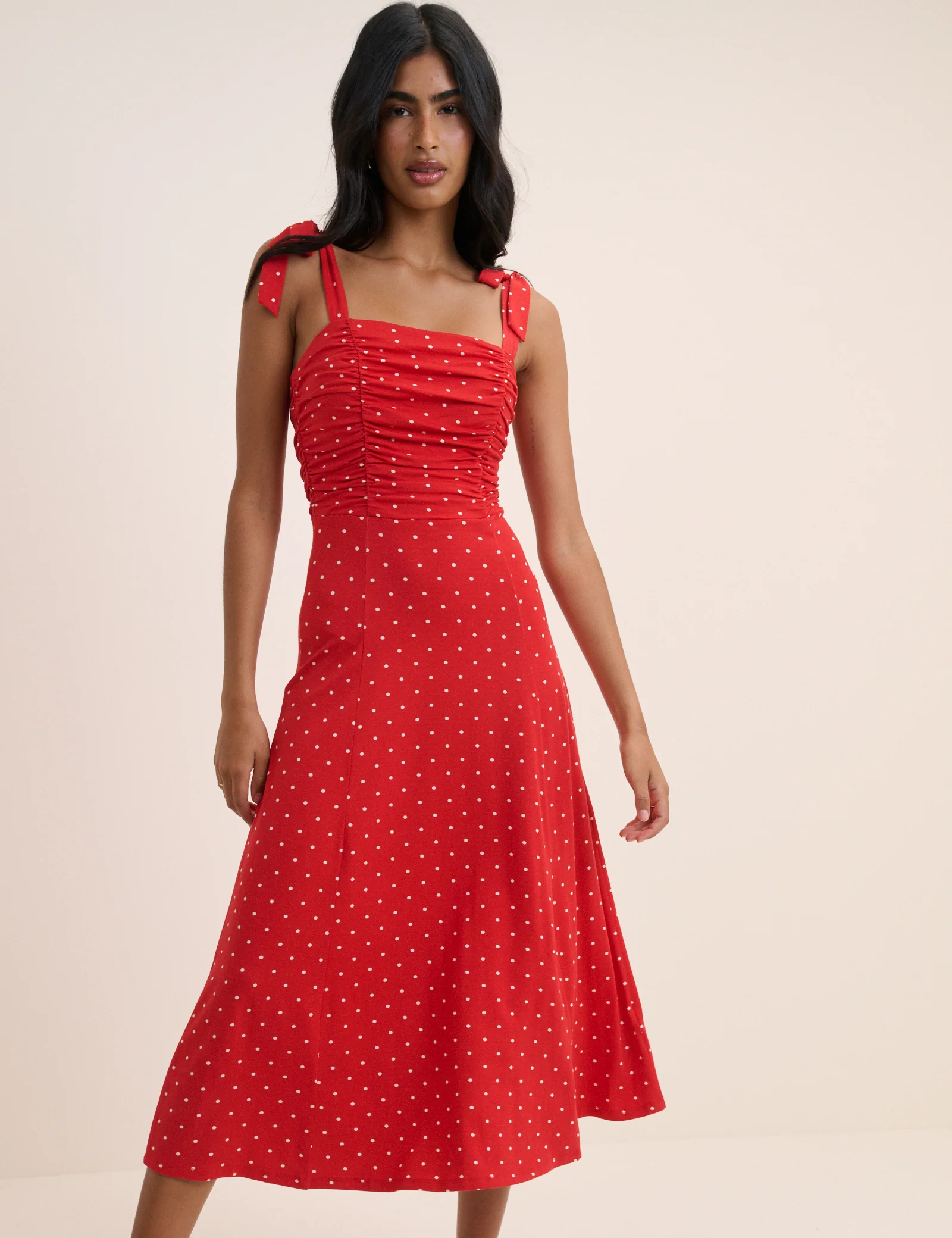 Red Polka Dot Hattie Jersey Midi Dress - Image 4