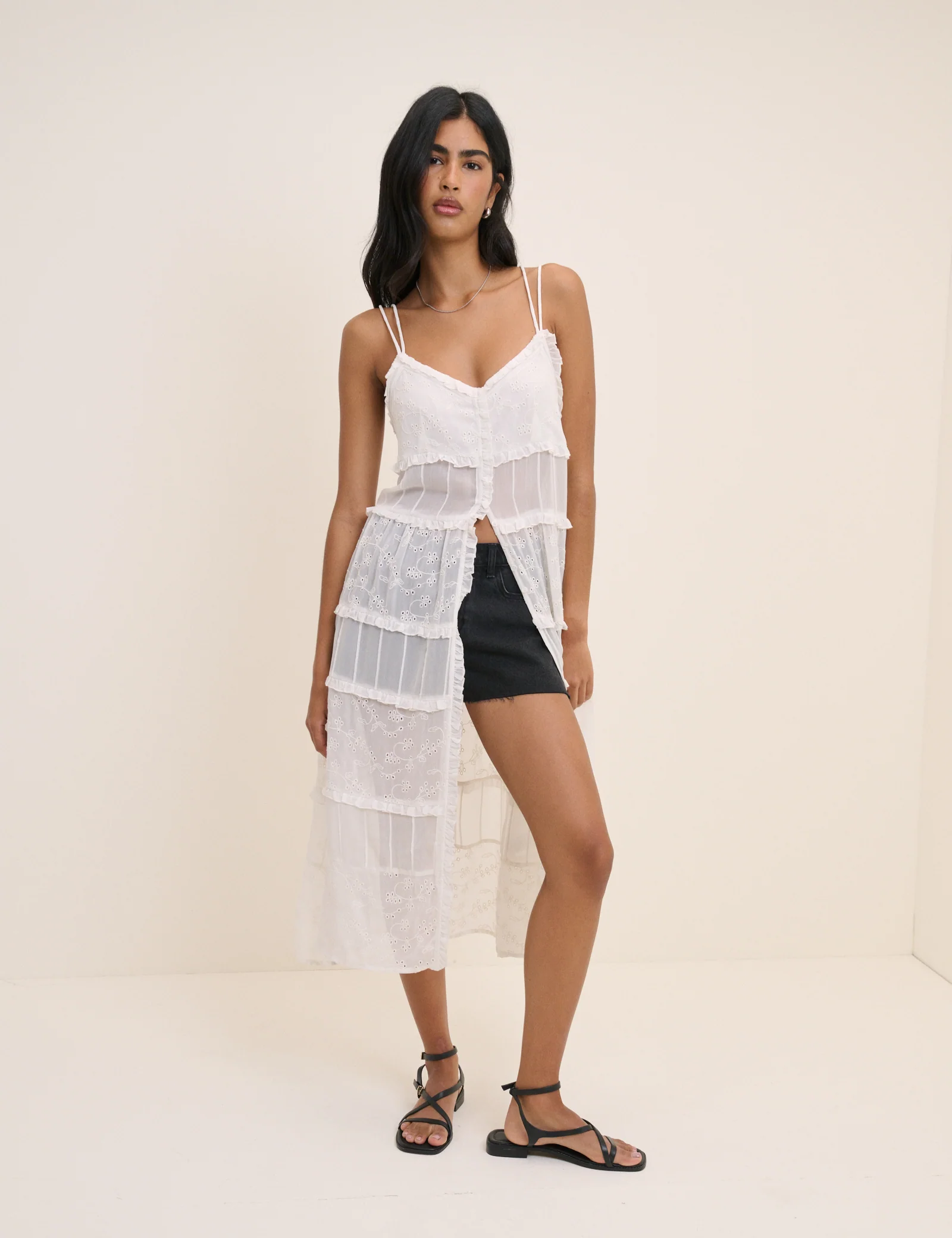 White Ruffle Longline Cami - Image 4