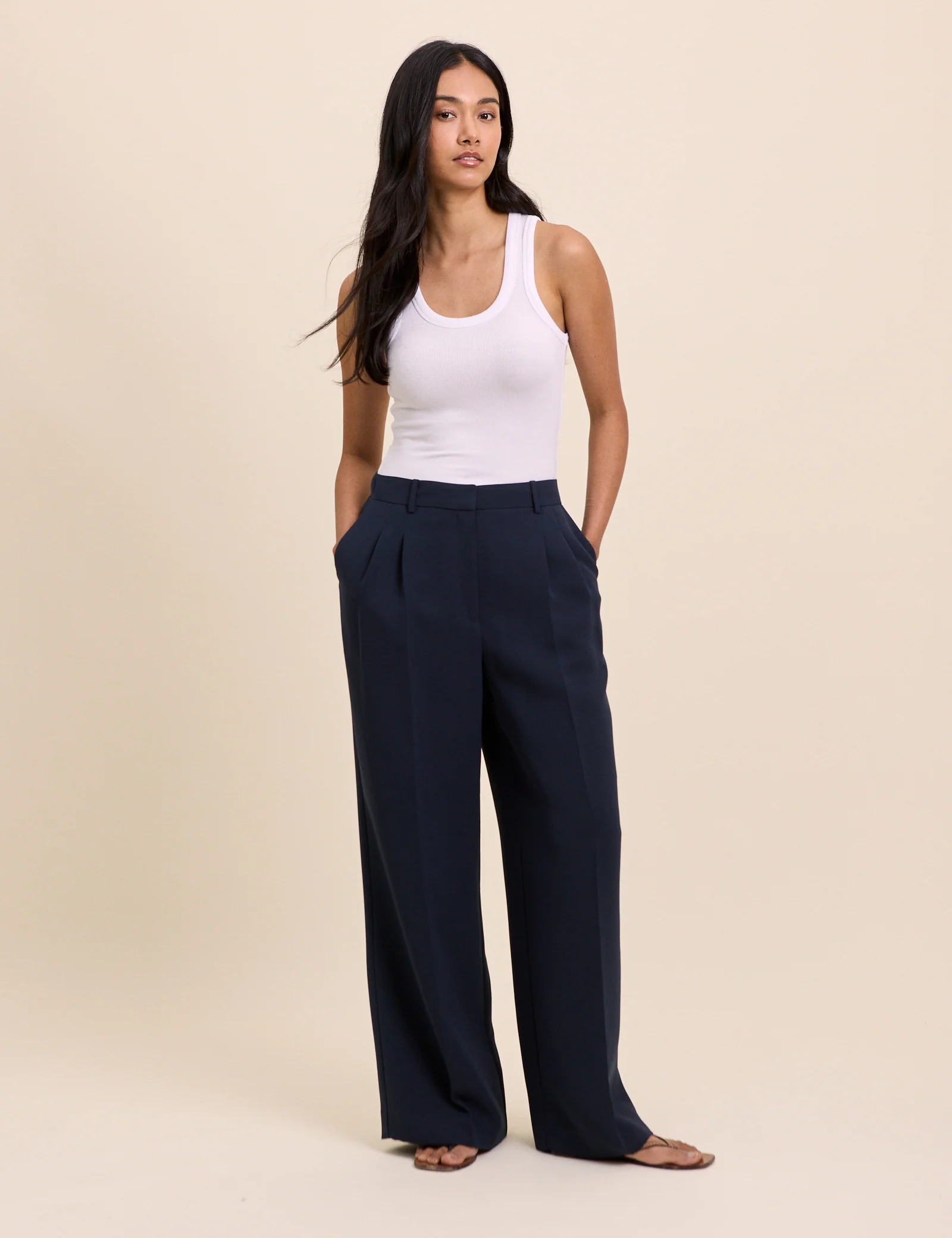 Navy Wide Leg Jax Crepe Trousers - Image 2
