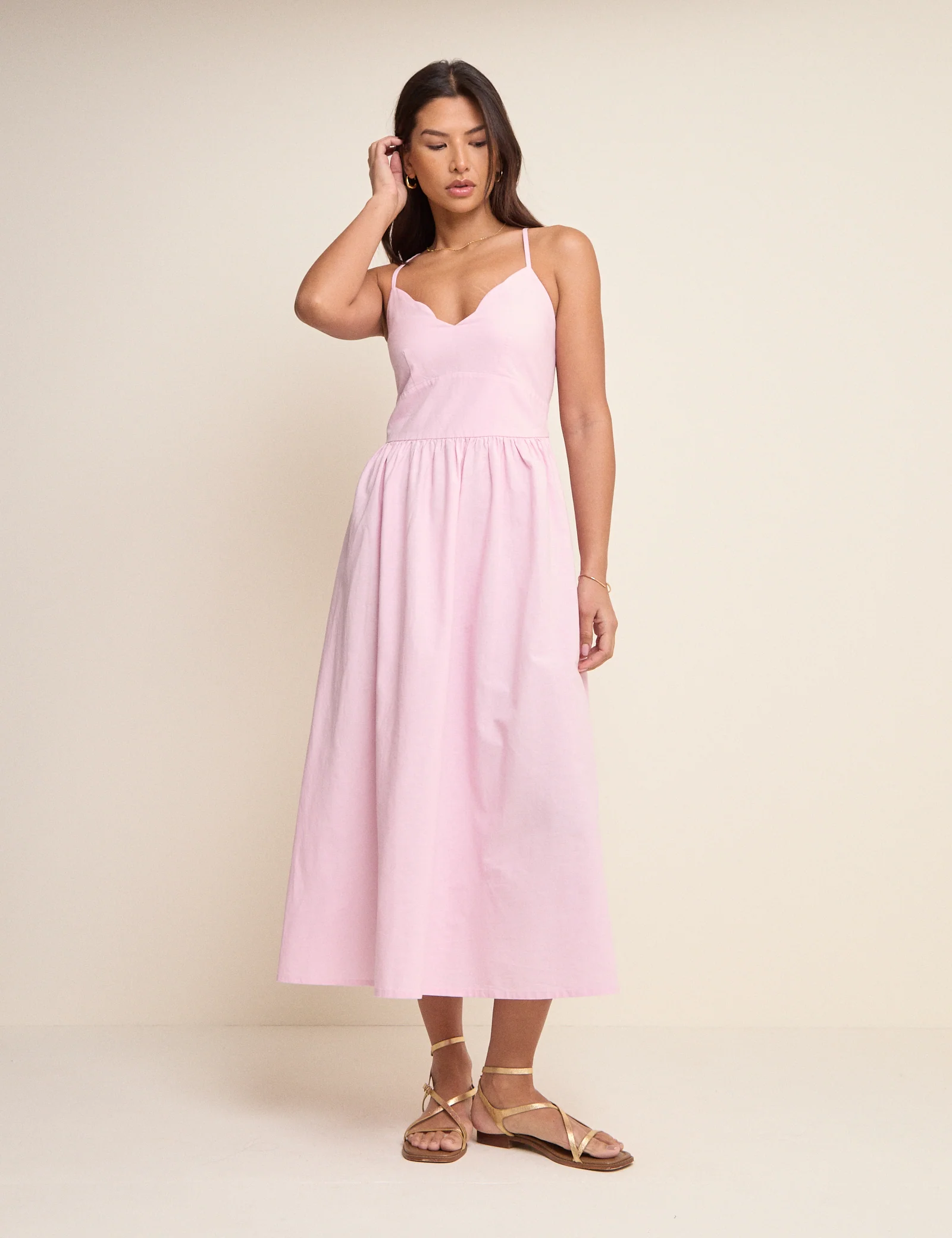 Pink Scallop Trim Jenna Midi Dress - Image 4