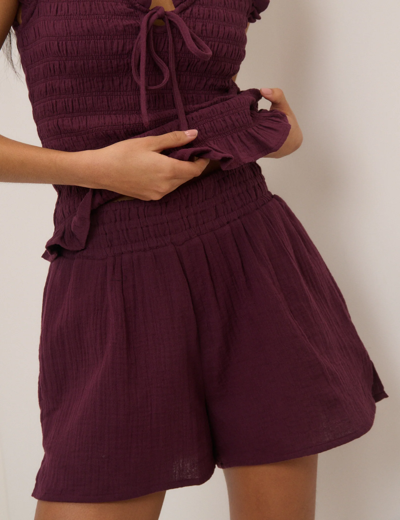 Plum Linen-Blend Elasticated Waist Shorts - Image 2