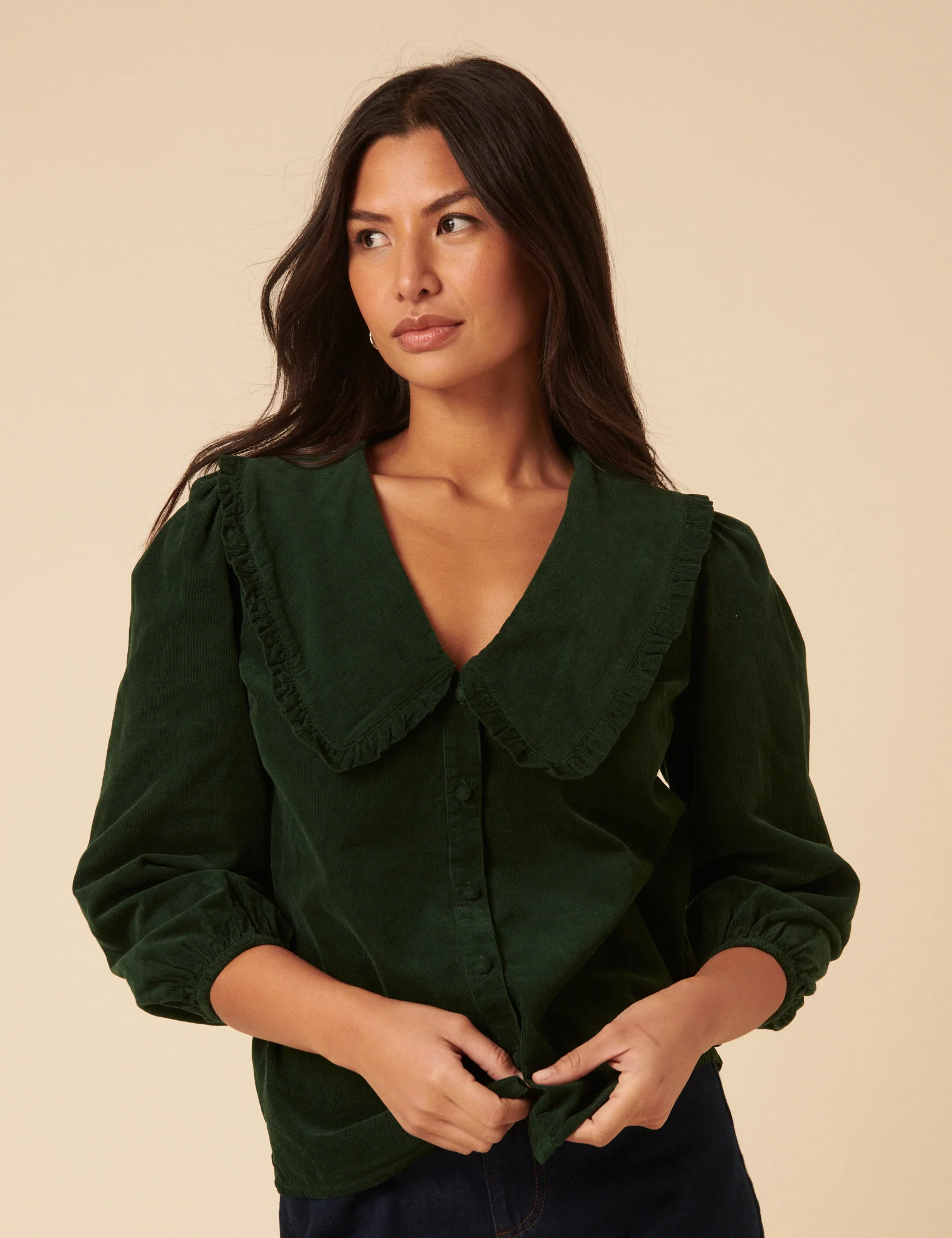 Green Long Sleeve Emmie Cord Blouse - Image 4