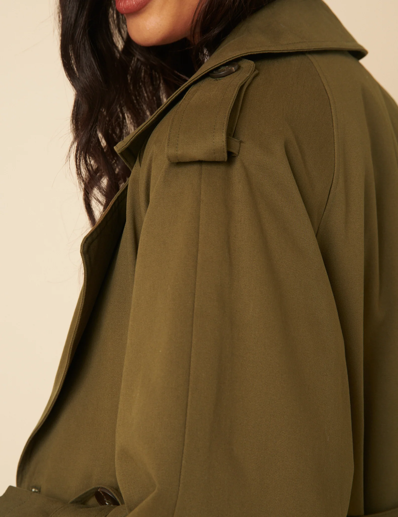 Khaki Green Double Breasted Trench Coat - Image 4