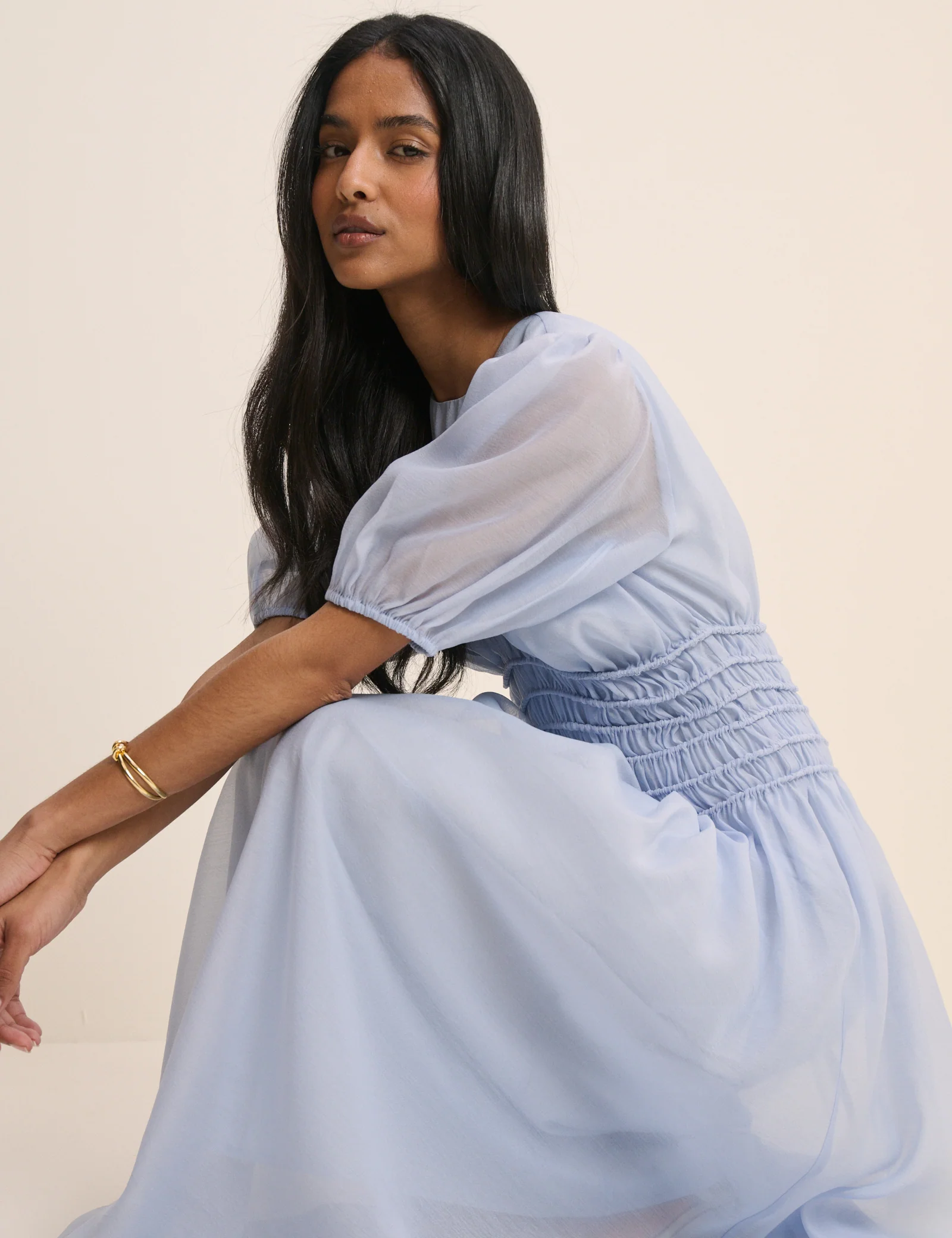 Light Blue Shirred Khloe Maxi Dress - Image 3