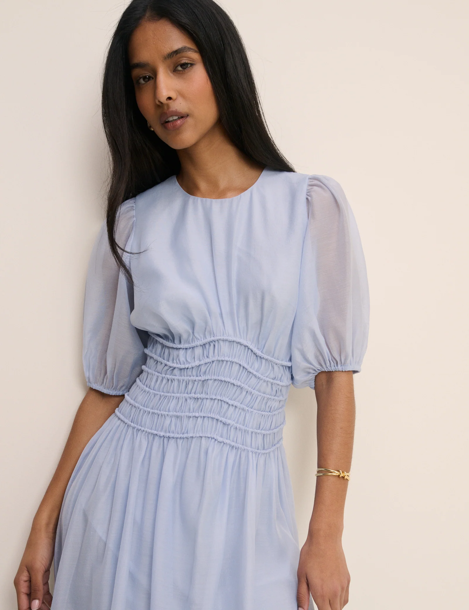 Light Blue Shirred Khloe Maxi Dress - Image 4