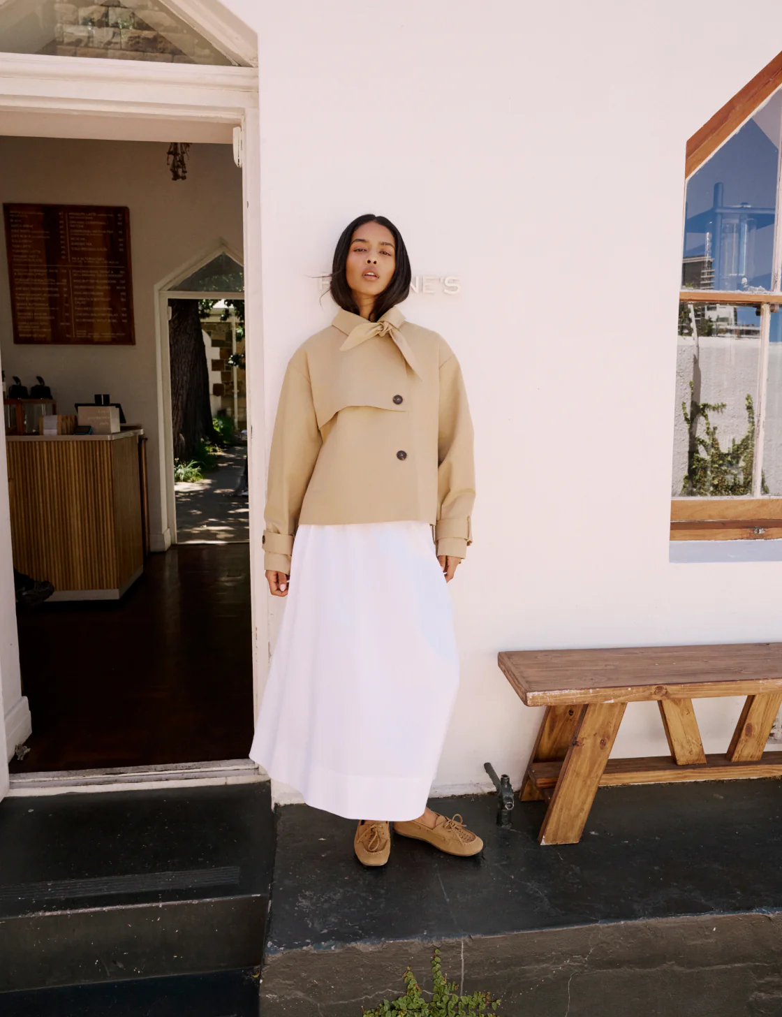 White Poplin Midi Skirt