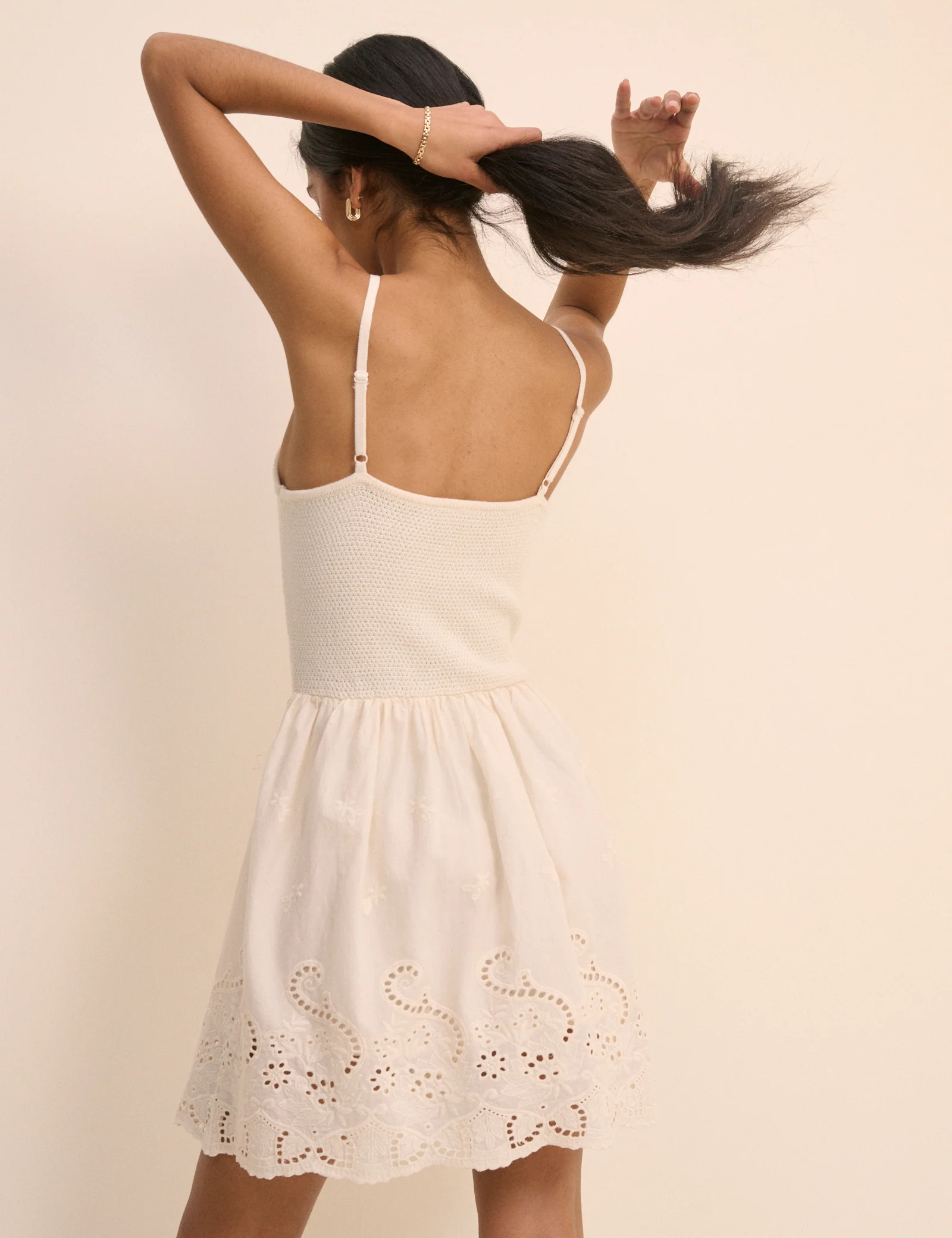White Crochet Broderie Anglaise Mini Dress - Image 5