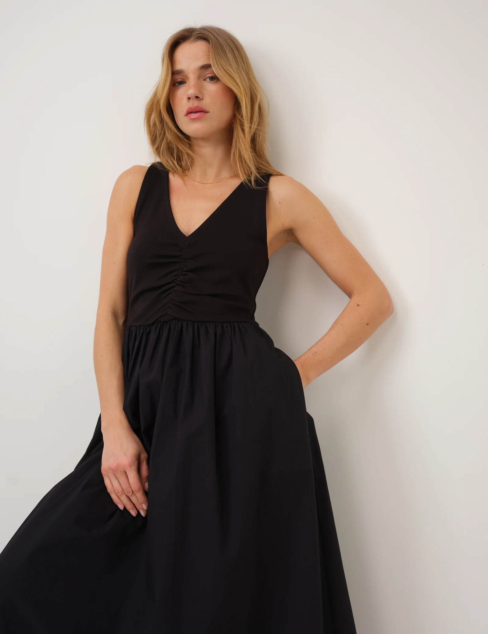 Black V-Neck Kyra Midi Dress - Image 5