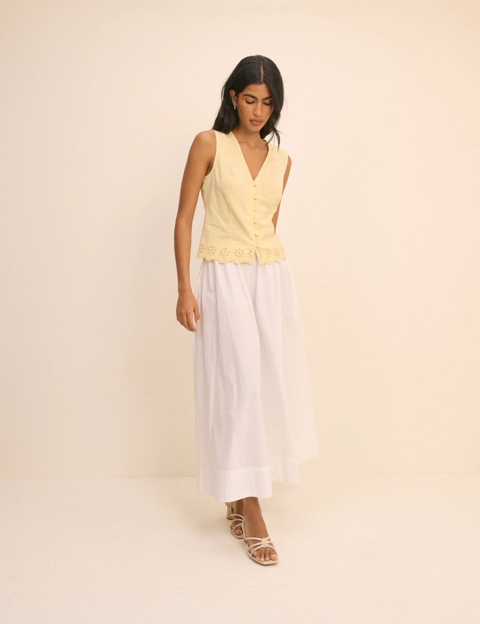 Yellow Scallop Edge Lindy Waistcoat Top - Image 4