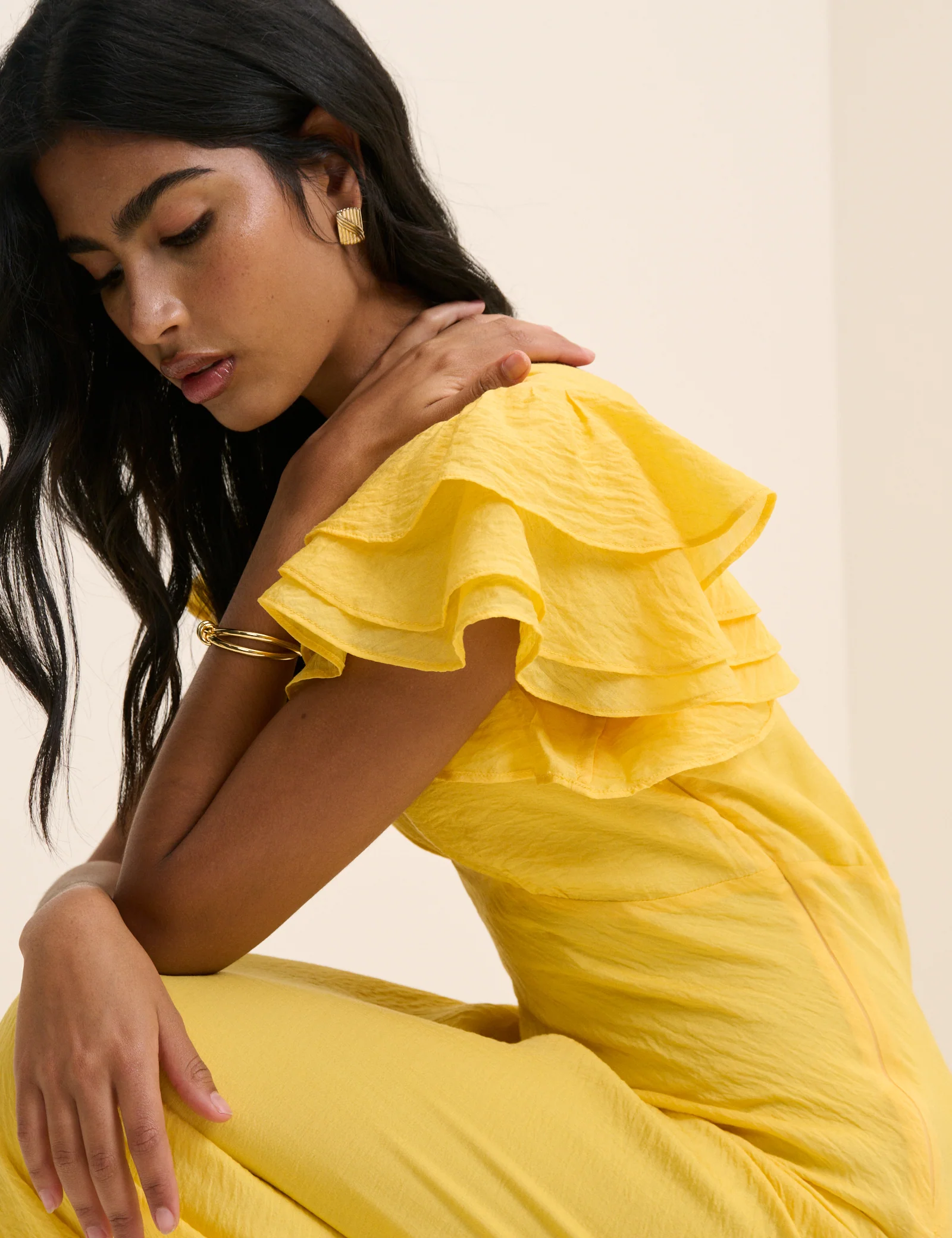 Yellow Frill Sleeve Lola Midi Dress - Image 4