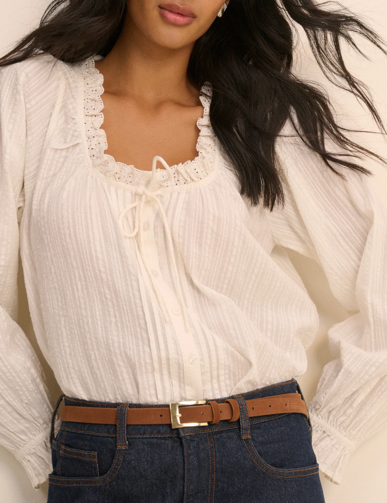 White Broderie Anglaise Trim Lumi Blouse - Image 3