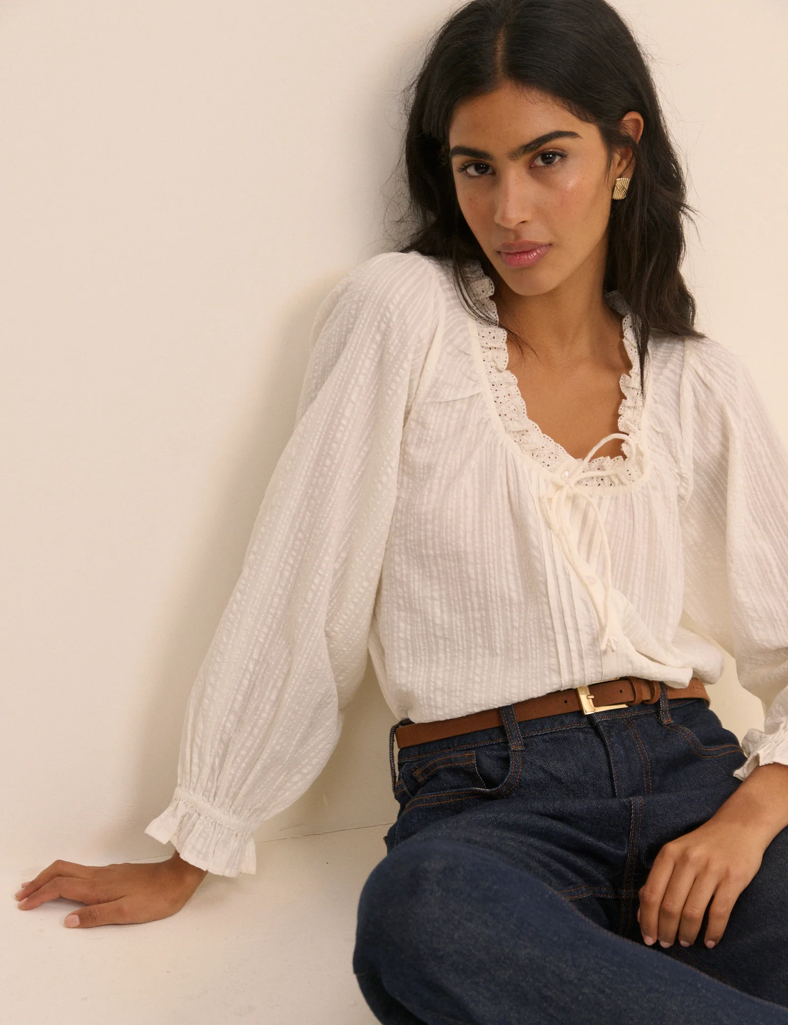 White Broderie Anglaise Trim Lumi Blouse - Image 4