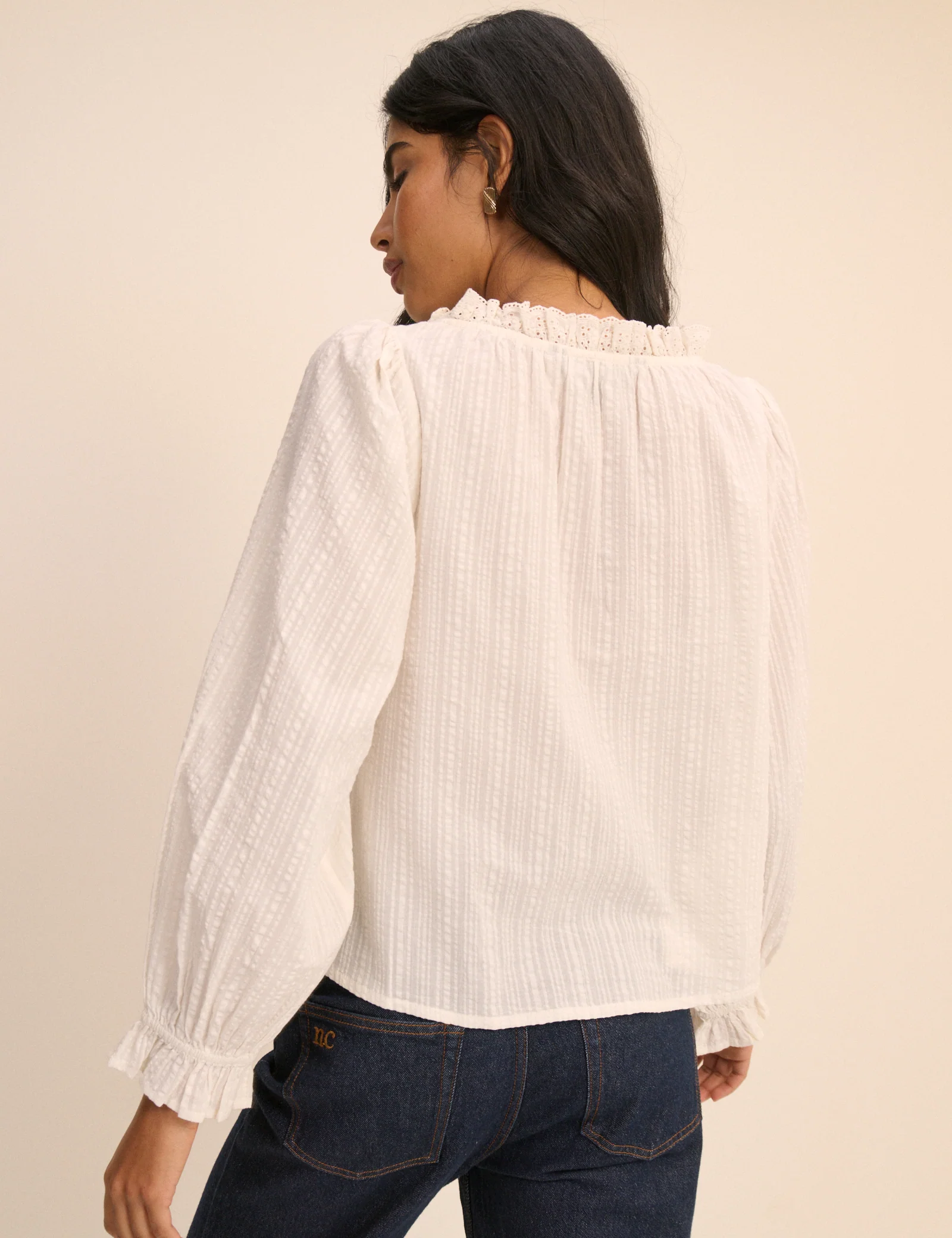 White Broderie Anglaise Trim Lumi Blouse - Image 5