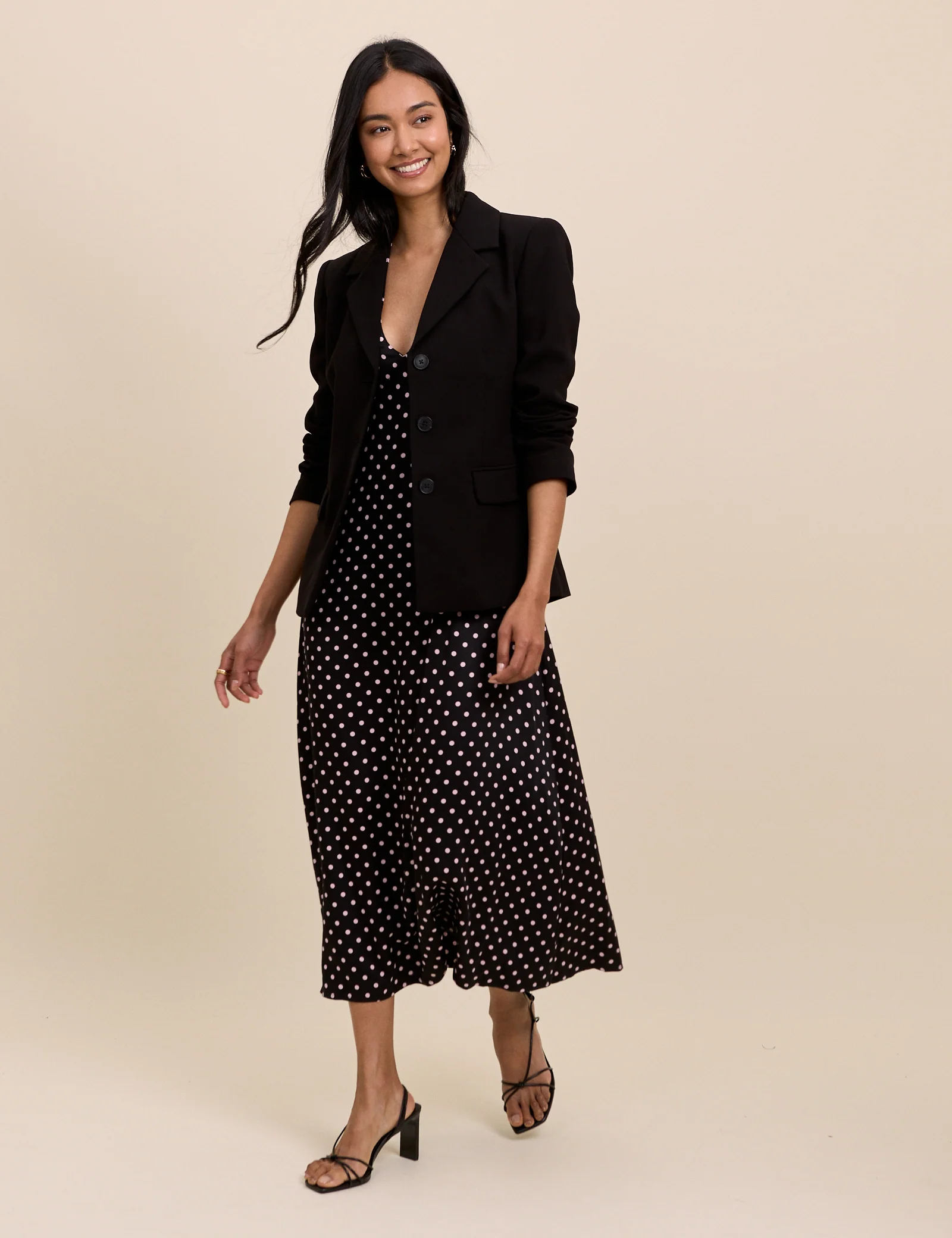 Black Polka Dot Halterneck Lynette Midi Dress - Image 4