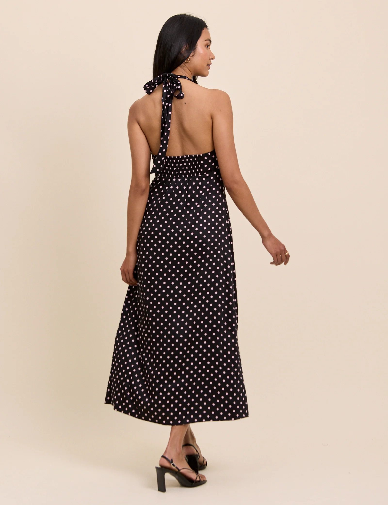 Black Polka Dot Halterneck Lynette Midi Dress - Image 5