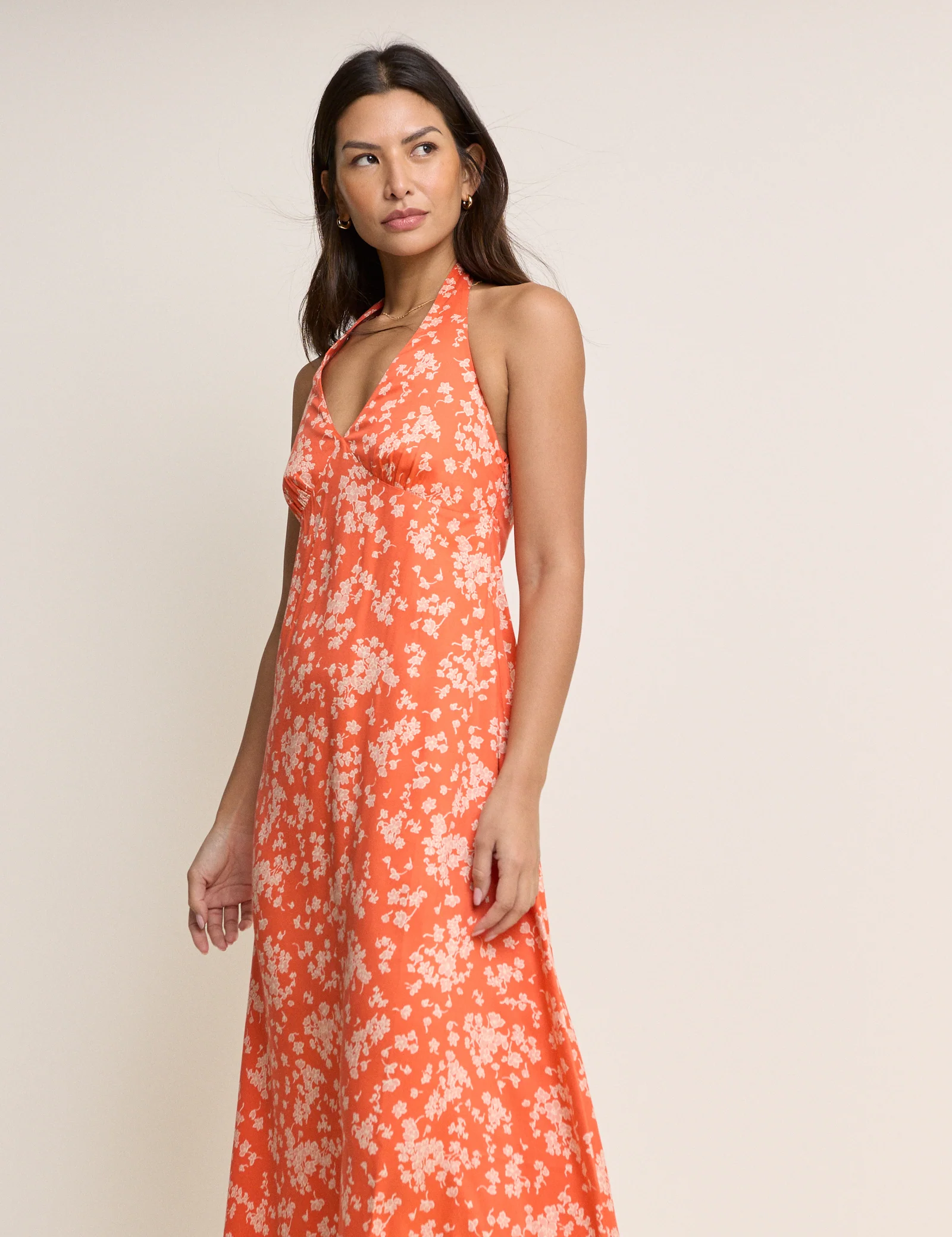 Orange Floral Halterneck Lynette Midi Dress - Image 3