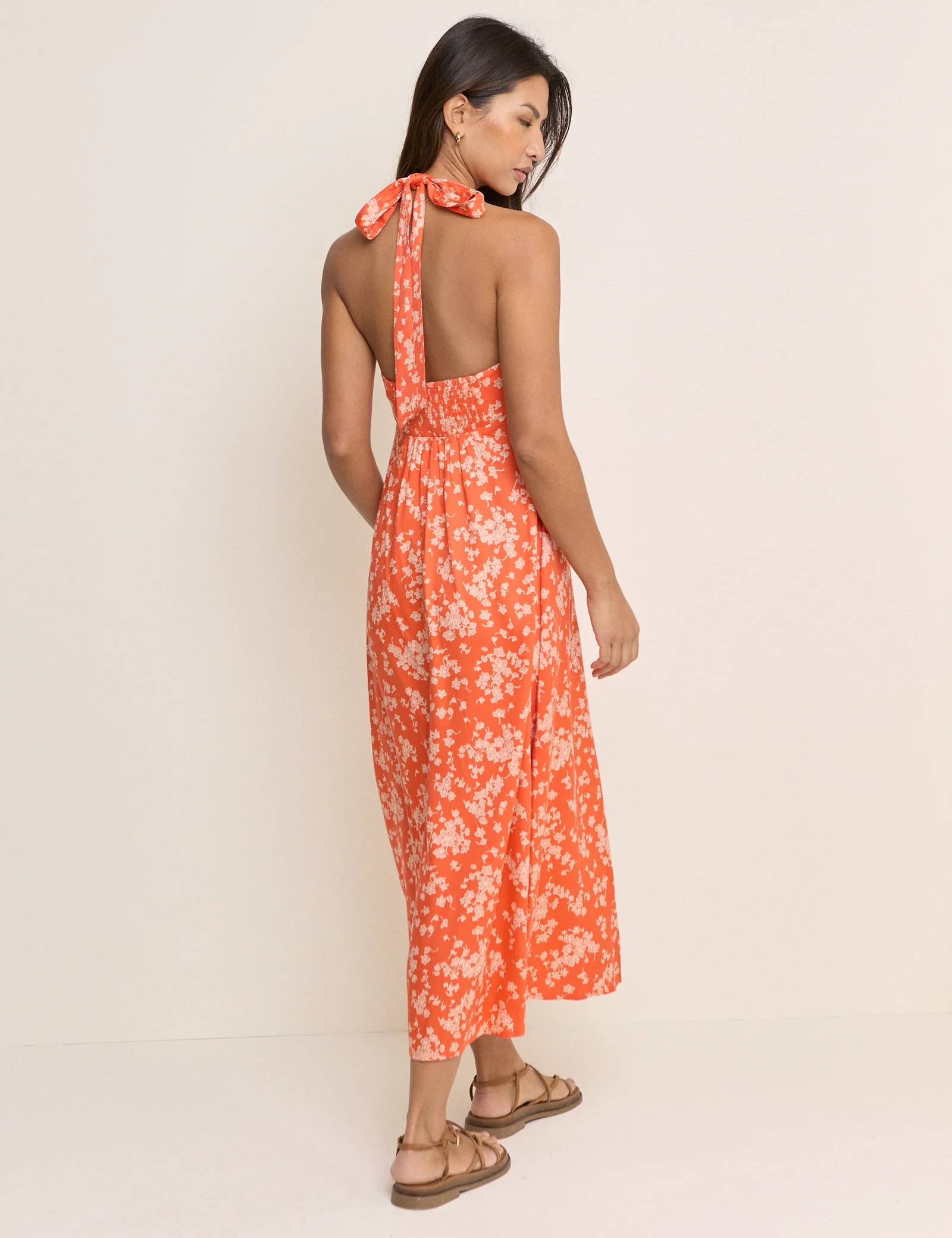 Orange Floral Halterneck Lynette Midi Dress - Image 5