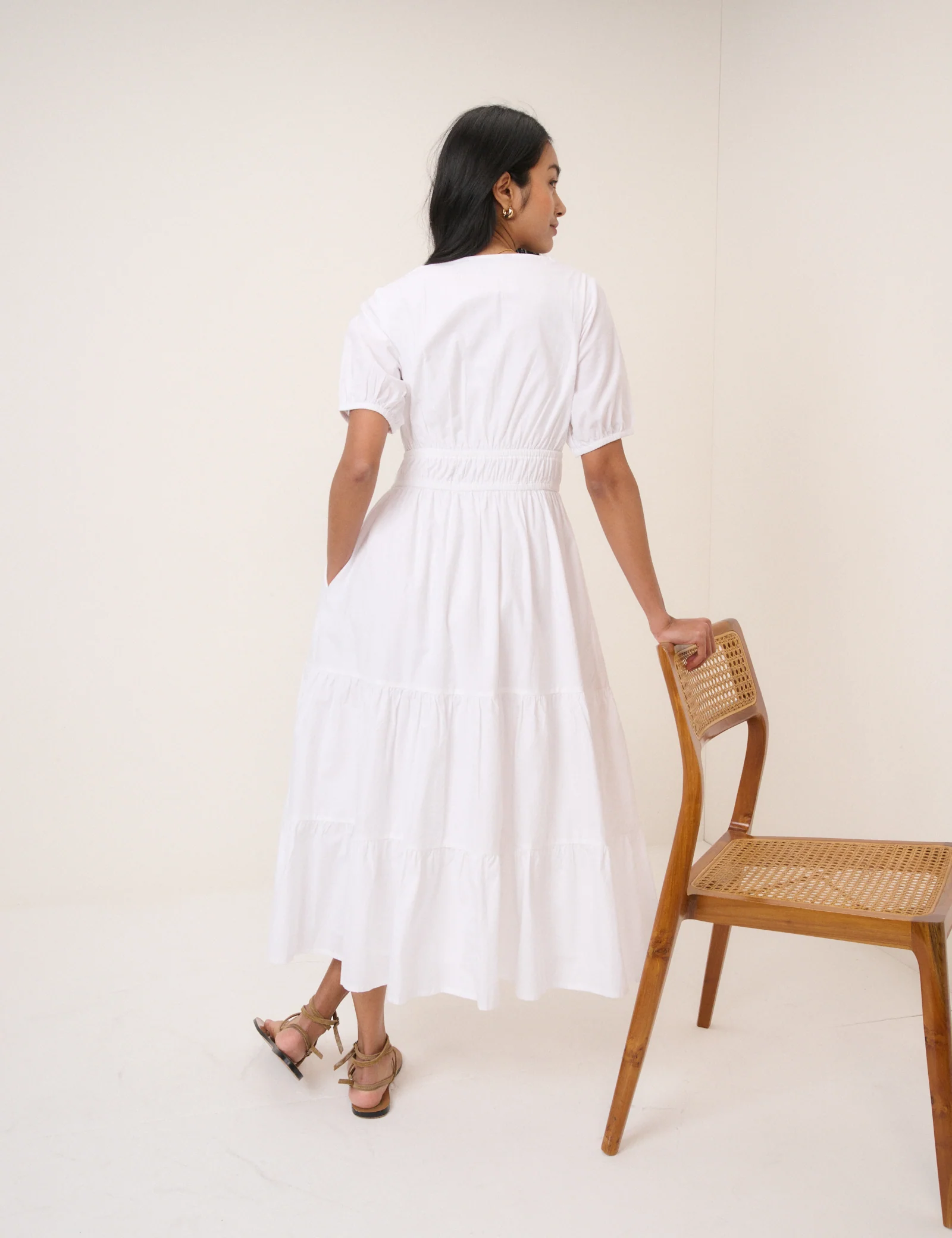White Tiered Madison Midi Dress - Image 5