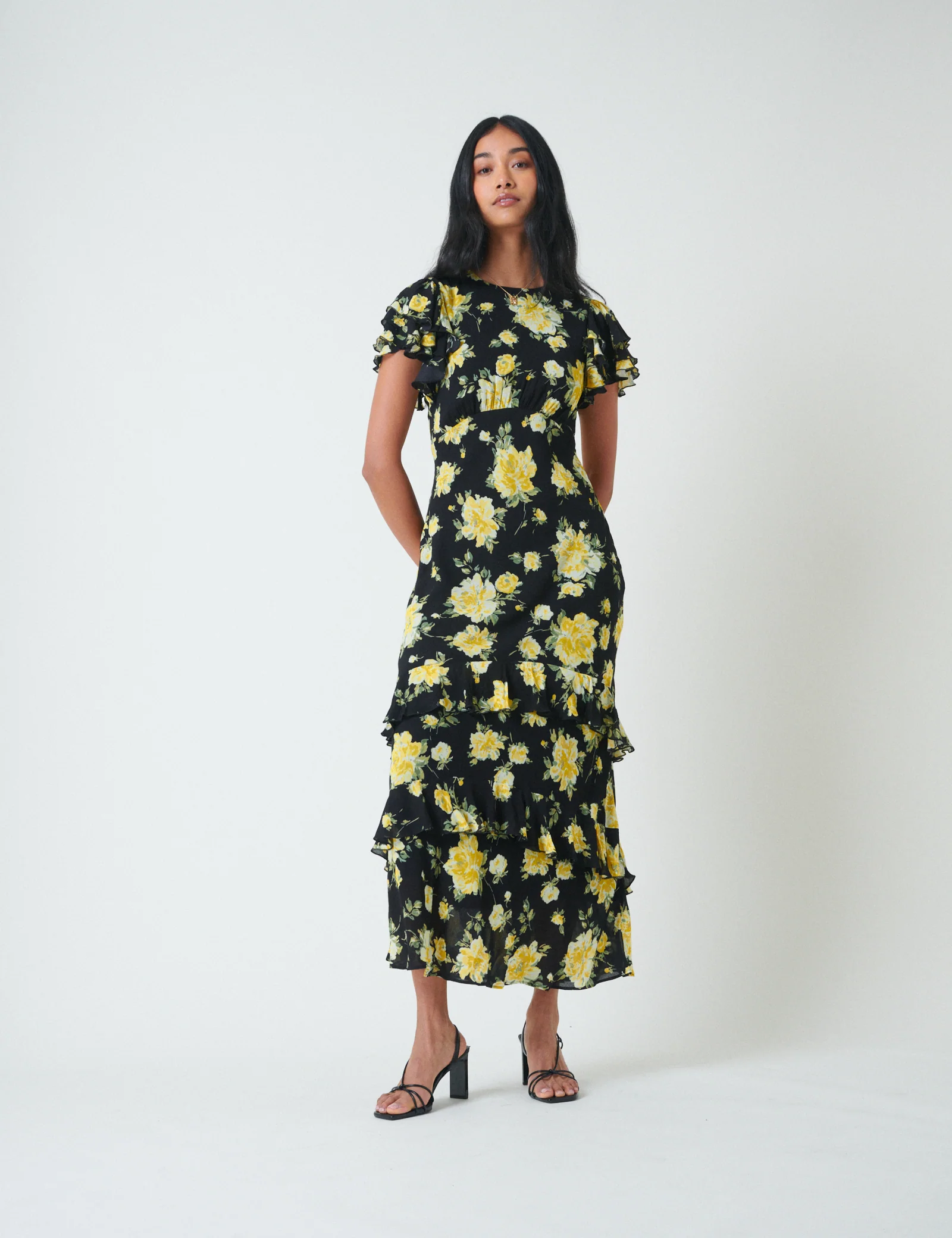Black Floral Marley Midi Dress - Image 3