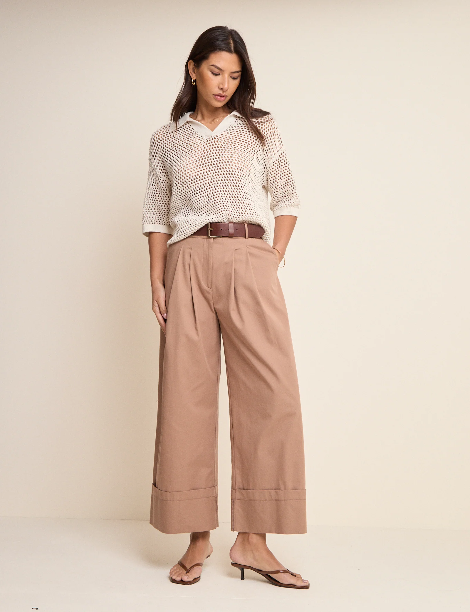 White Open Collar Polo Knitted Top - Image 3