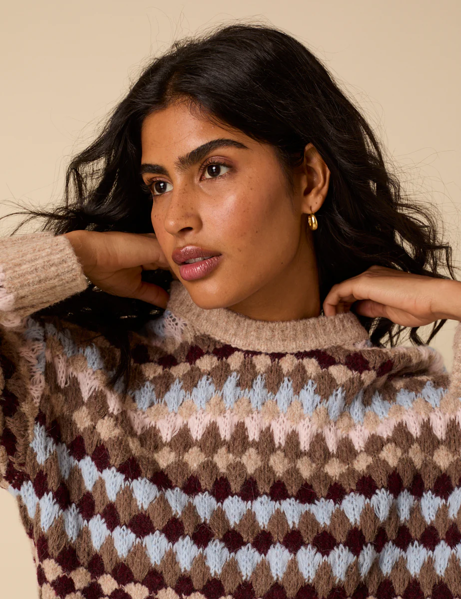 Multi Textured Round Neck Striped Jumper - Image 4