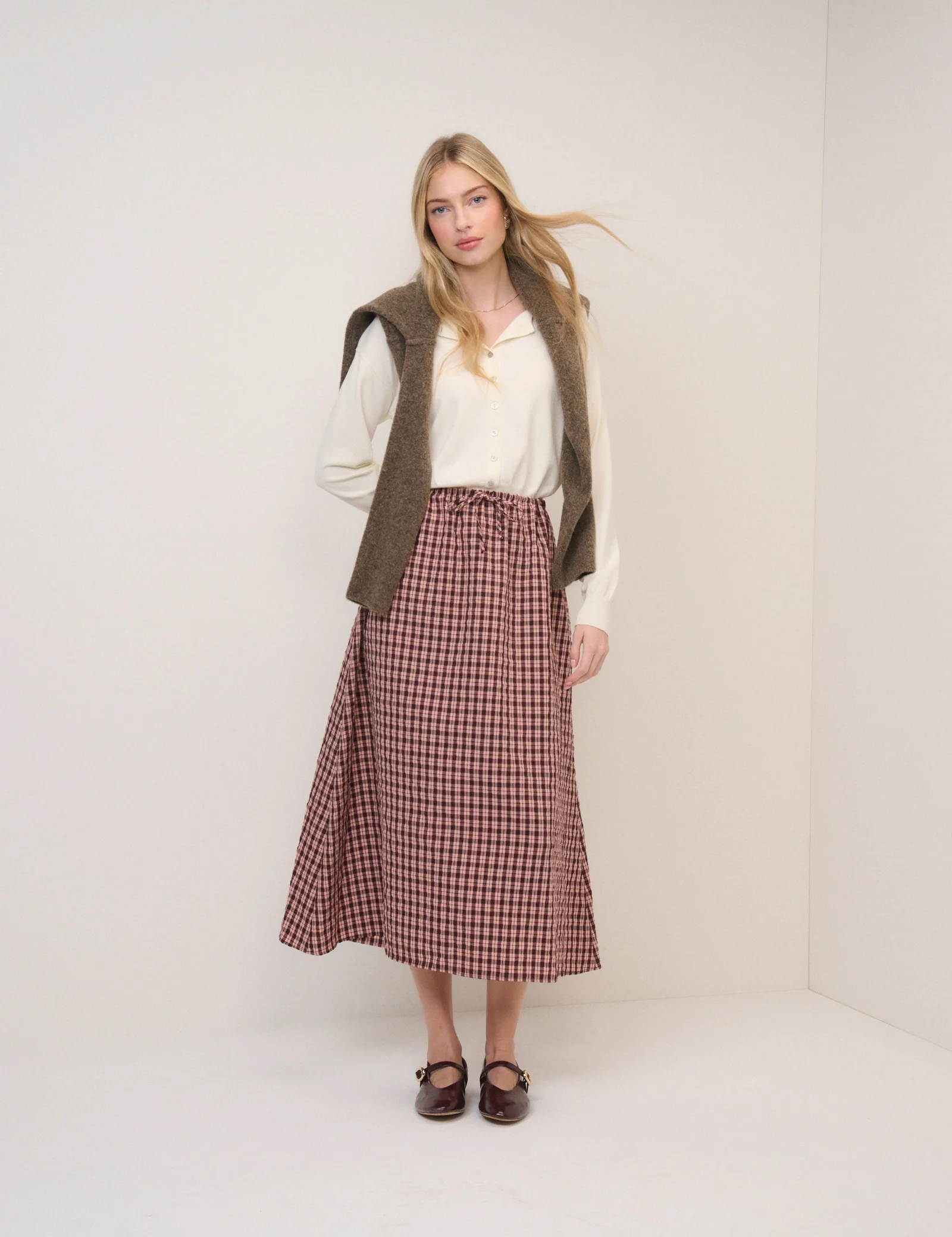 Pink And Brown Check Naples Midi Skirt - Image 2