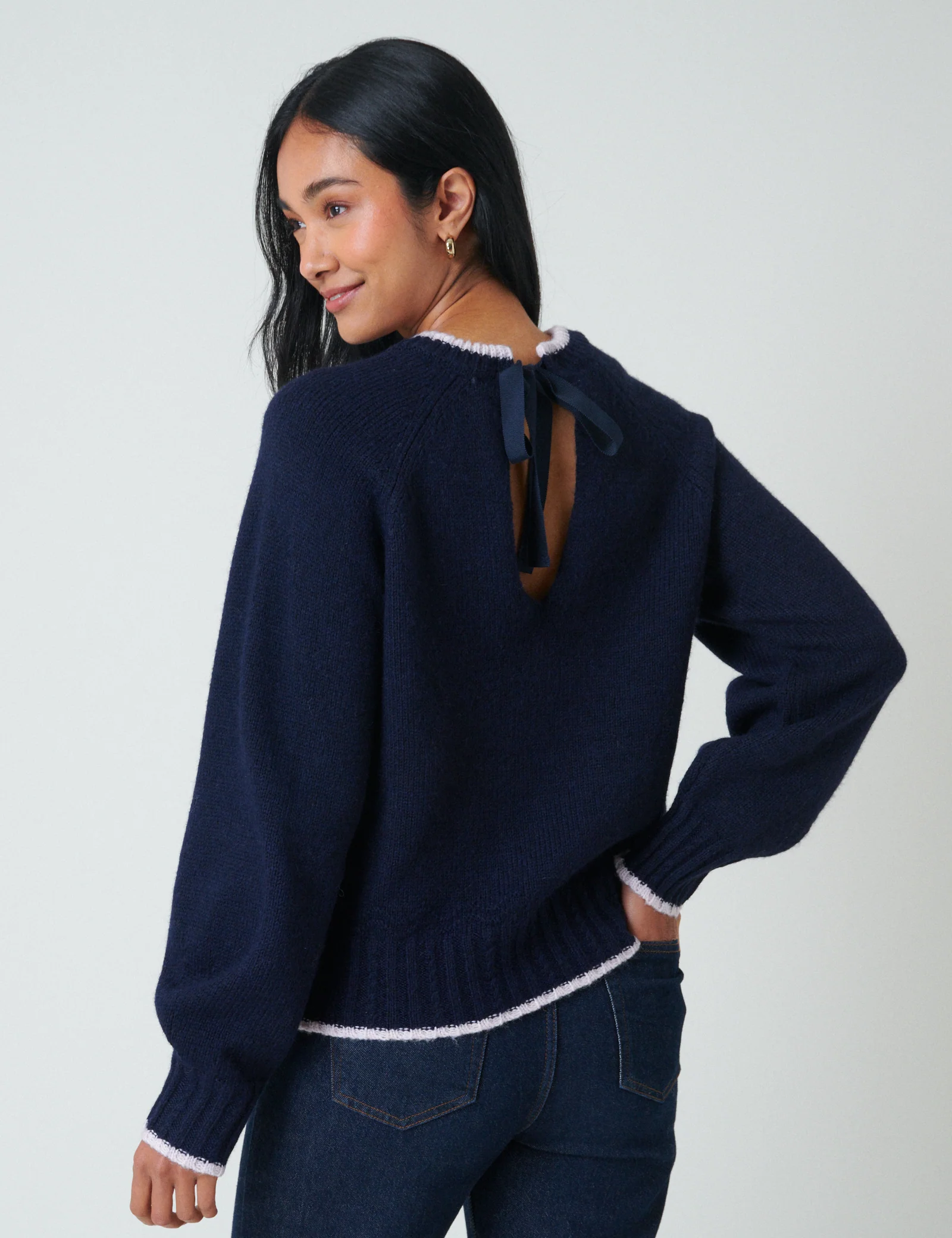 Navy Contrast Trim Knitted Jumper - Image 5