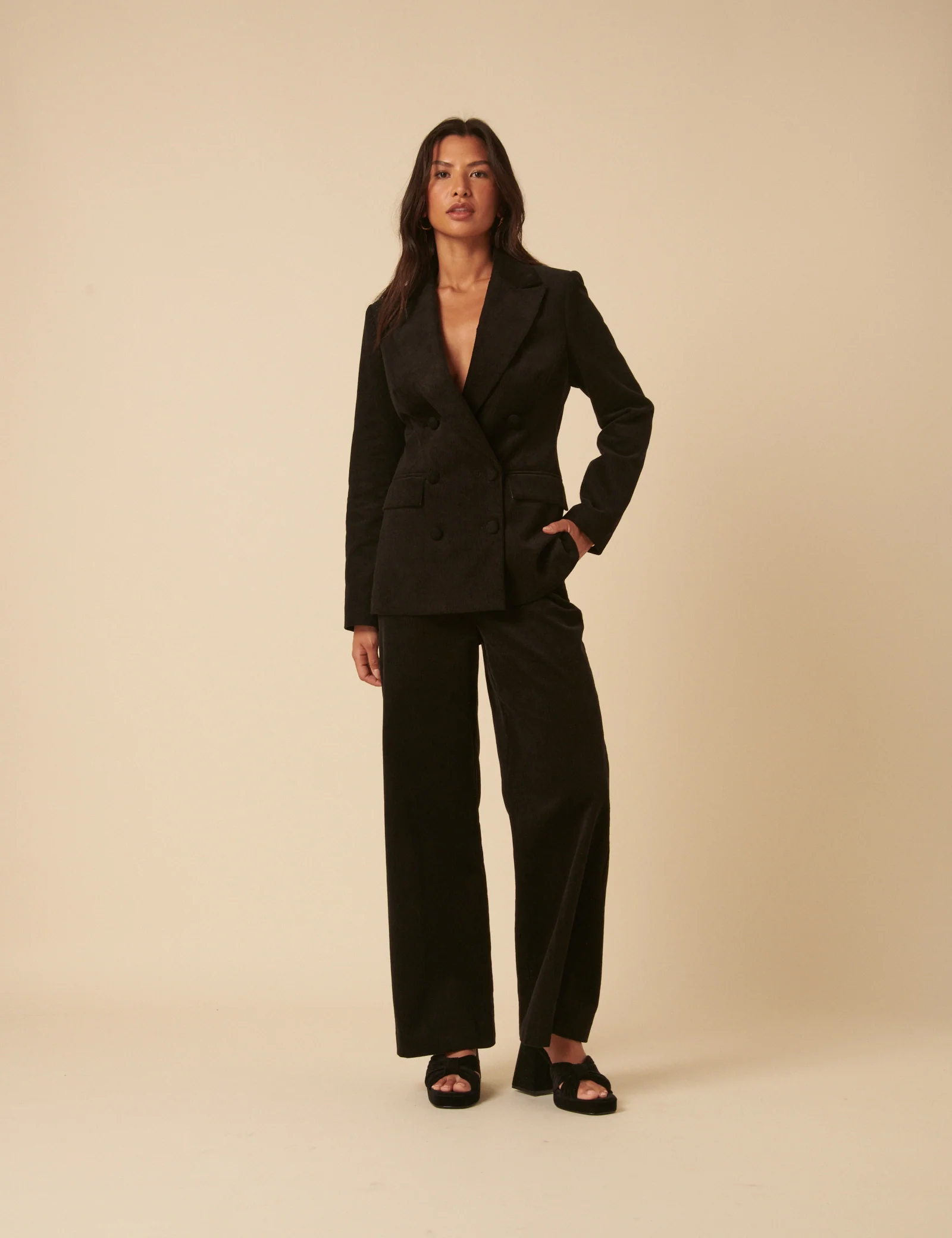 NC x Lisou Black Cord High Waist Wide Leg Trousers - Image 3